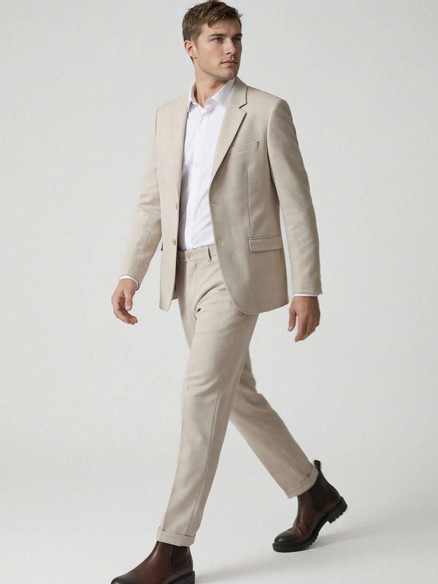 Beige Suit Trousers With Pressed Crease, Beige, large image number 2