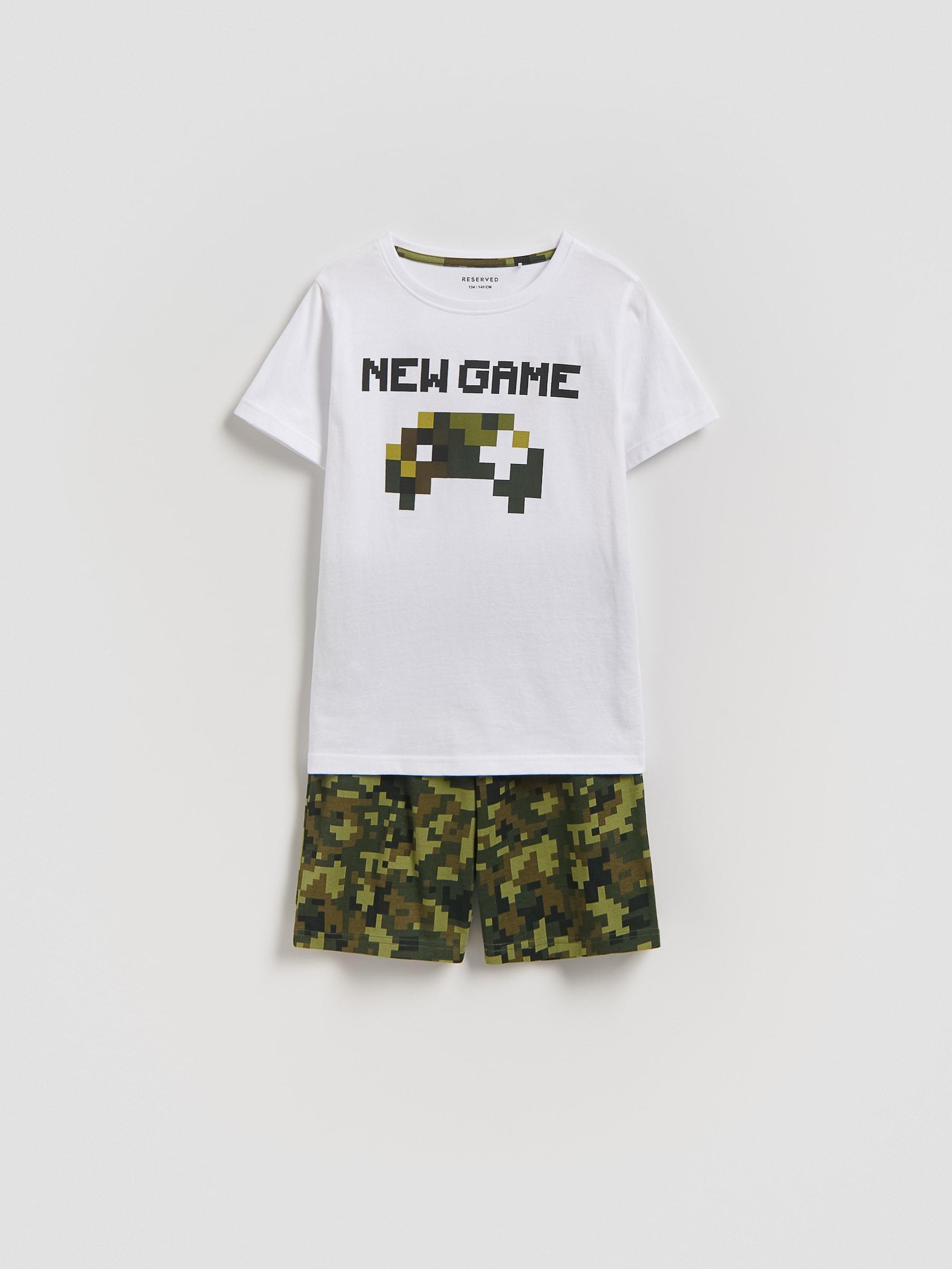 White Printed Cotton Pyjama Set, White, large image number 0