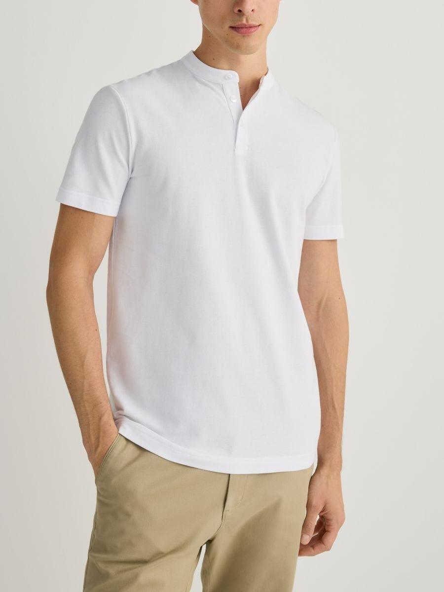 White Regular Polo Shirt With Stand-Up Collar, , large image number 0