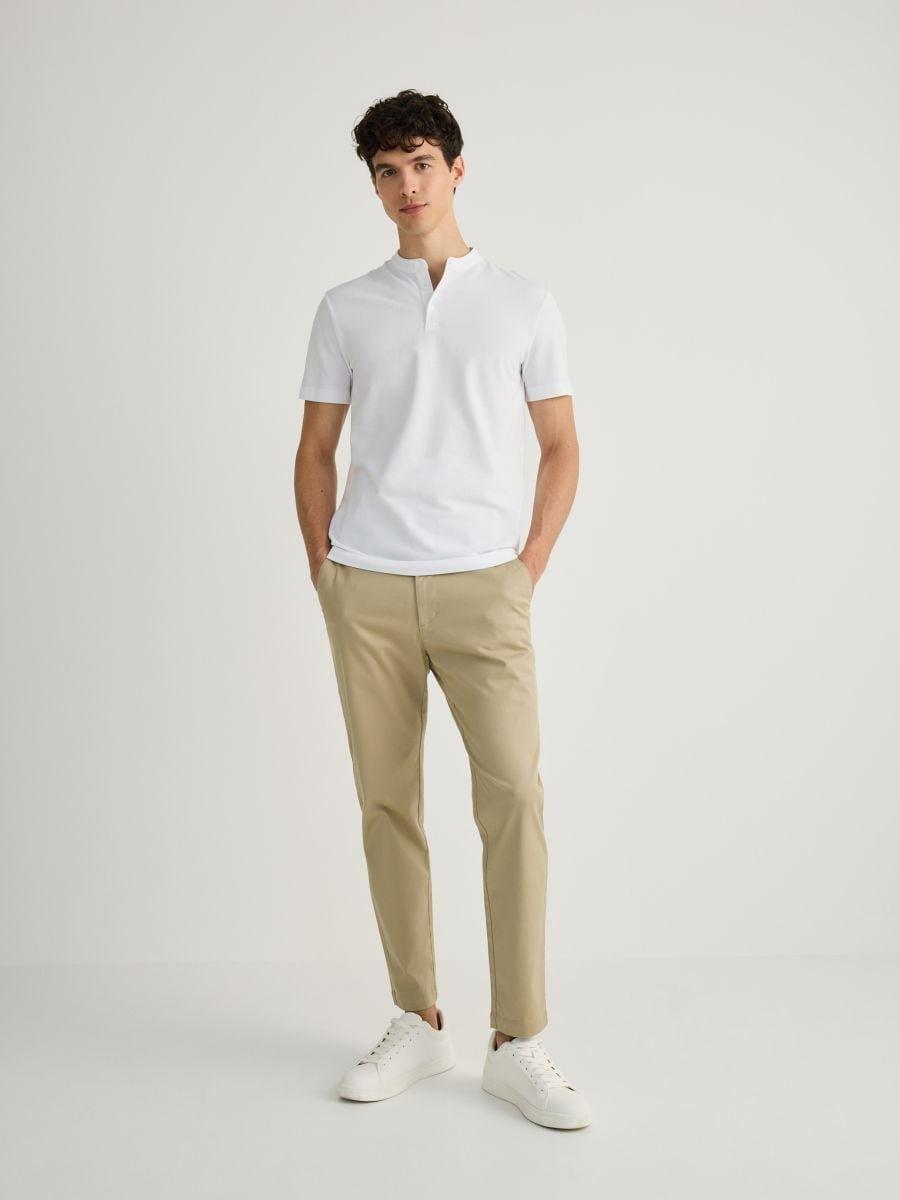 White Regular Polo Shirt With Stand-Up Collar, , large image number 1