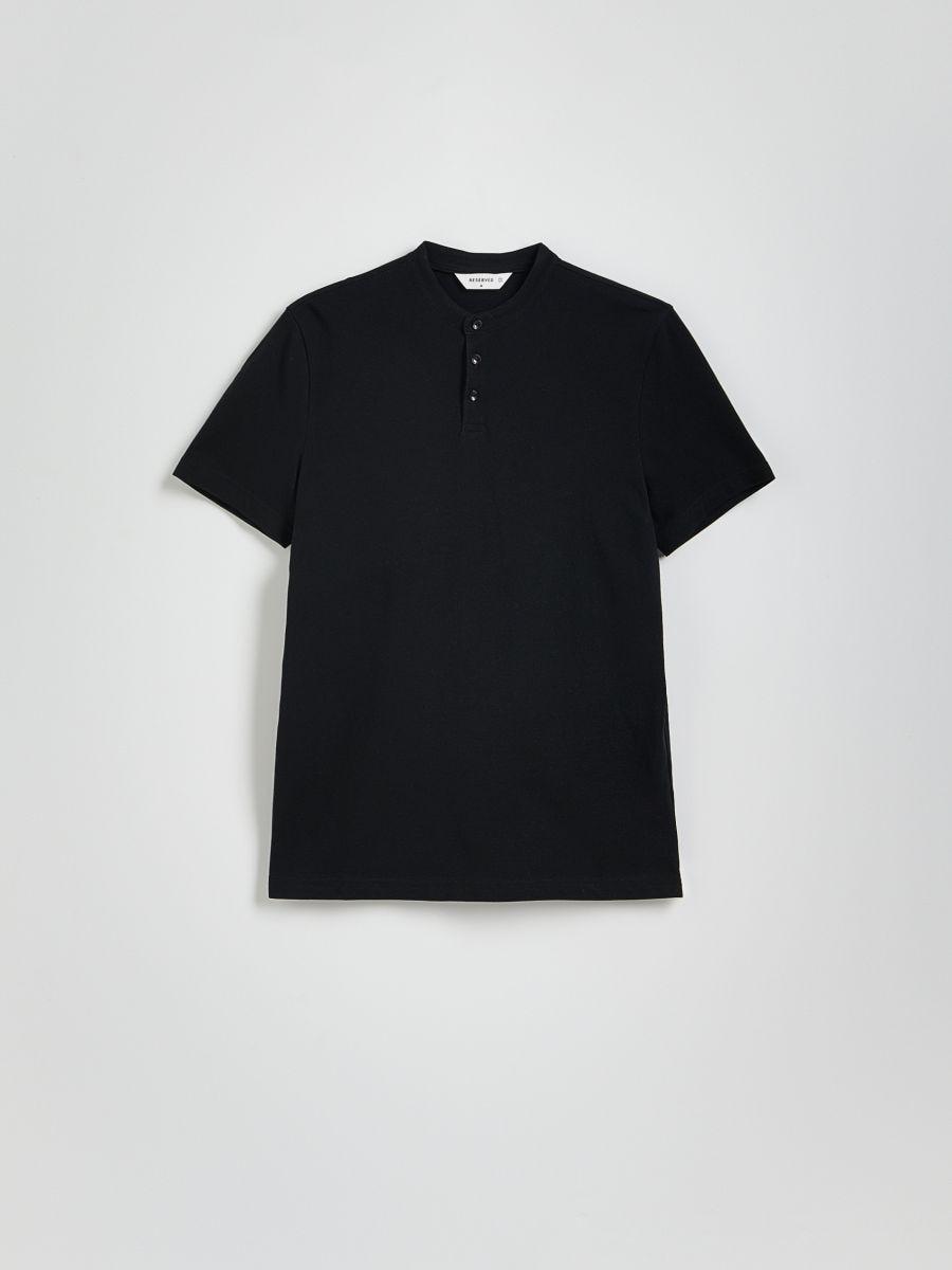 Black Regular Polo Shirt With Stand-Up Collar, , large image number 0
