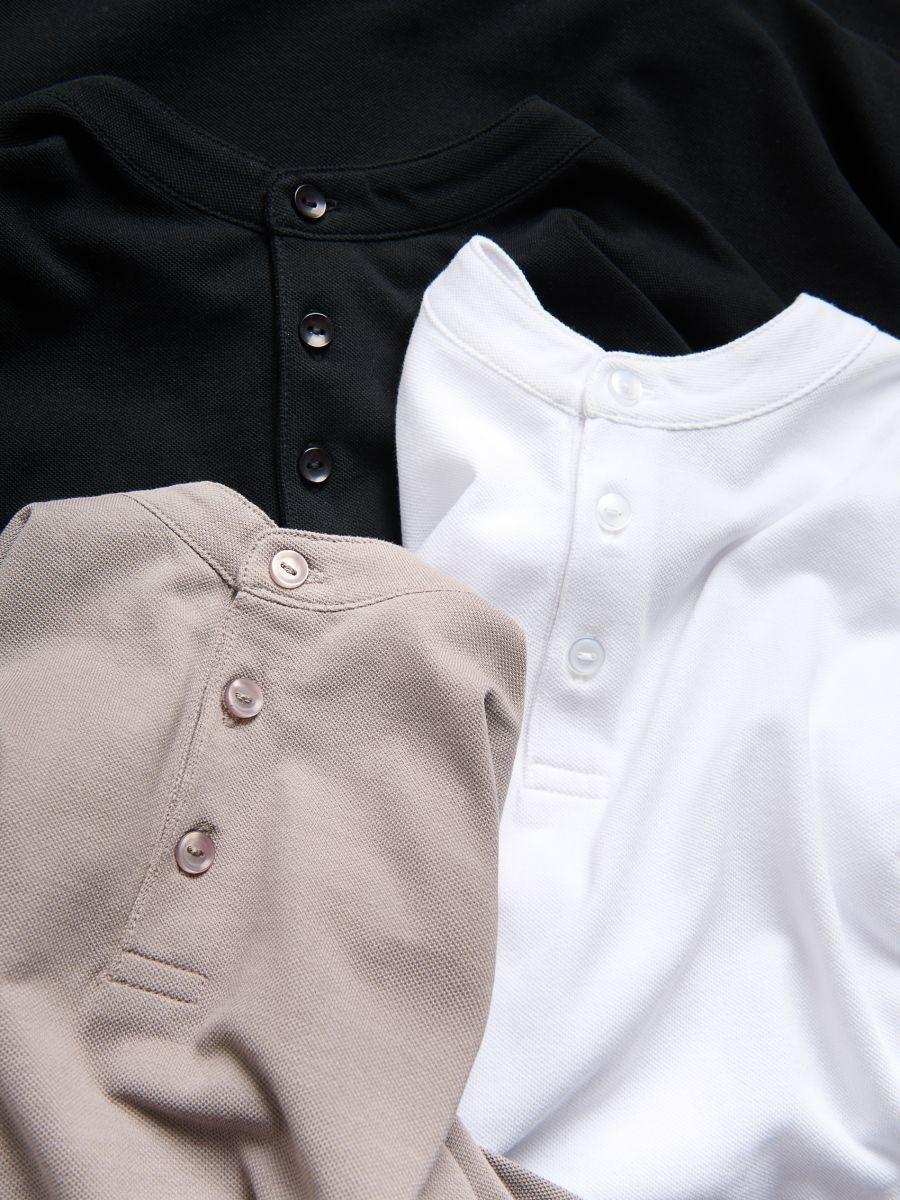 Black Regular Polo Shirt With Stand-Up Collar, , large image number 1