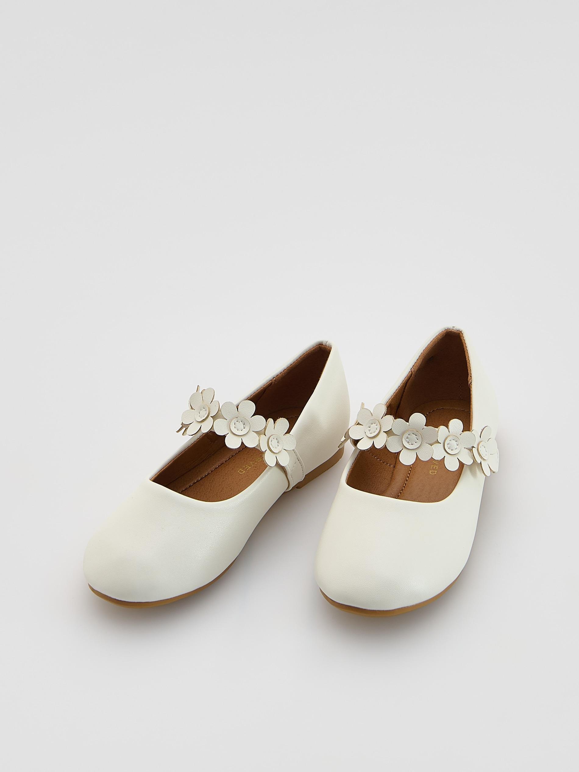 White Ballerinas With Flower Detailing, White, medium