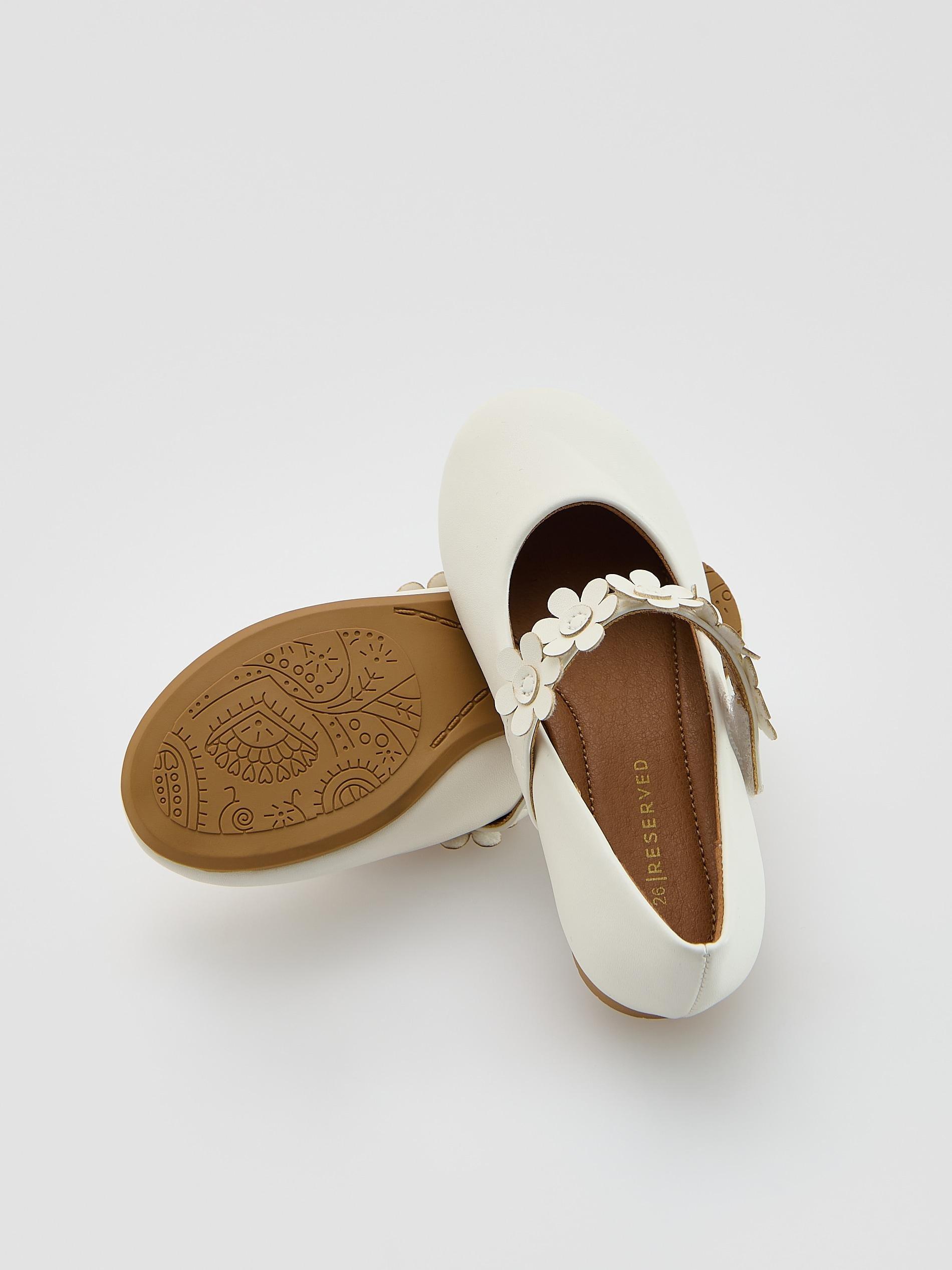 White Ballerinas With Flower Detailing, White, large image number 1