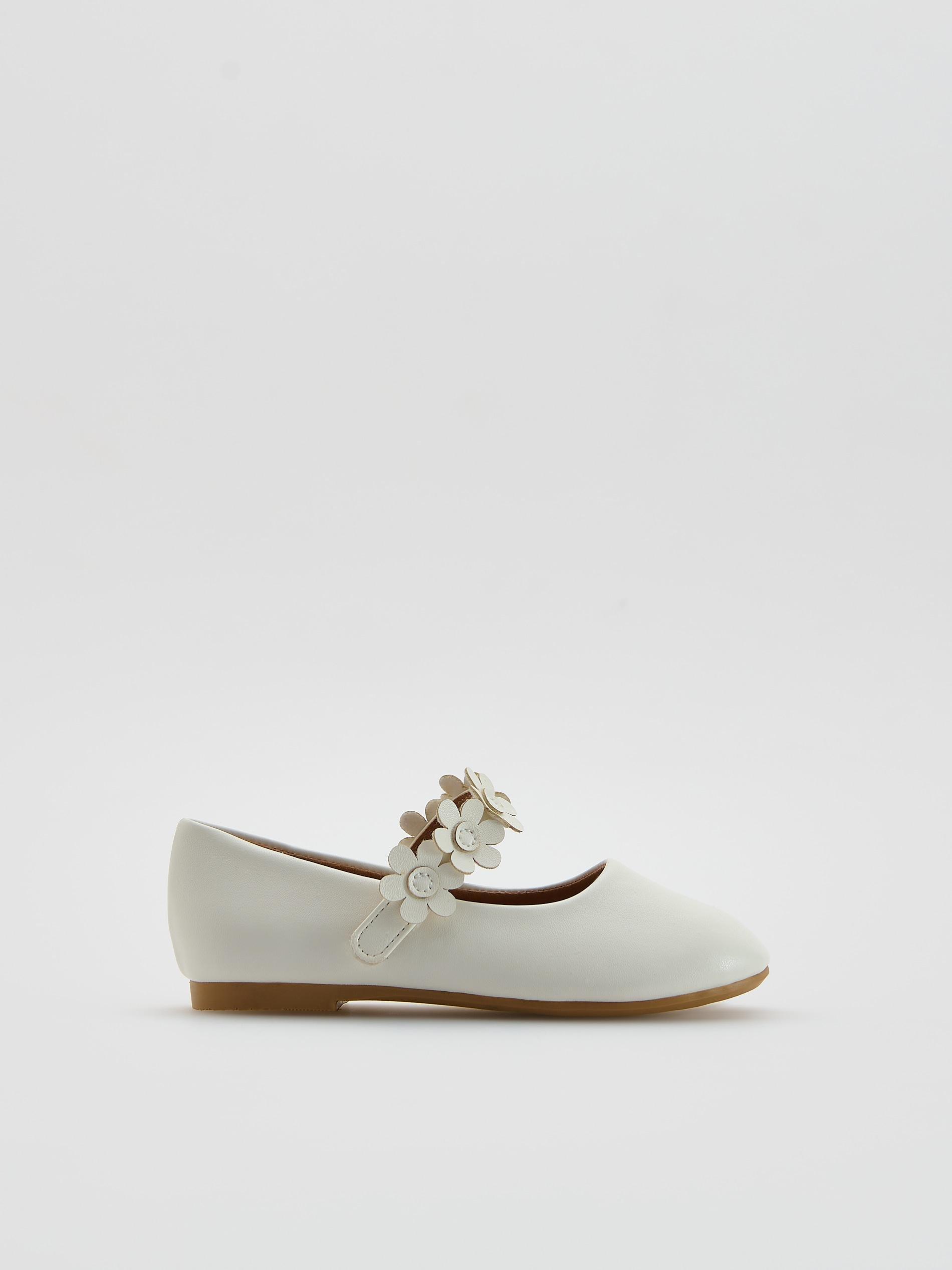 White Ballerinas With Flower Detailing, White, medium