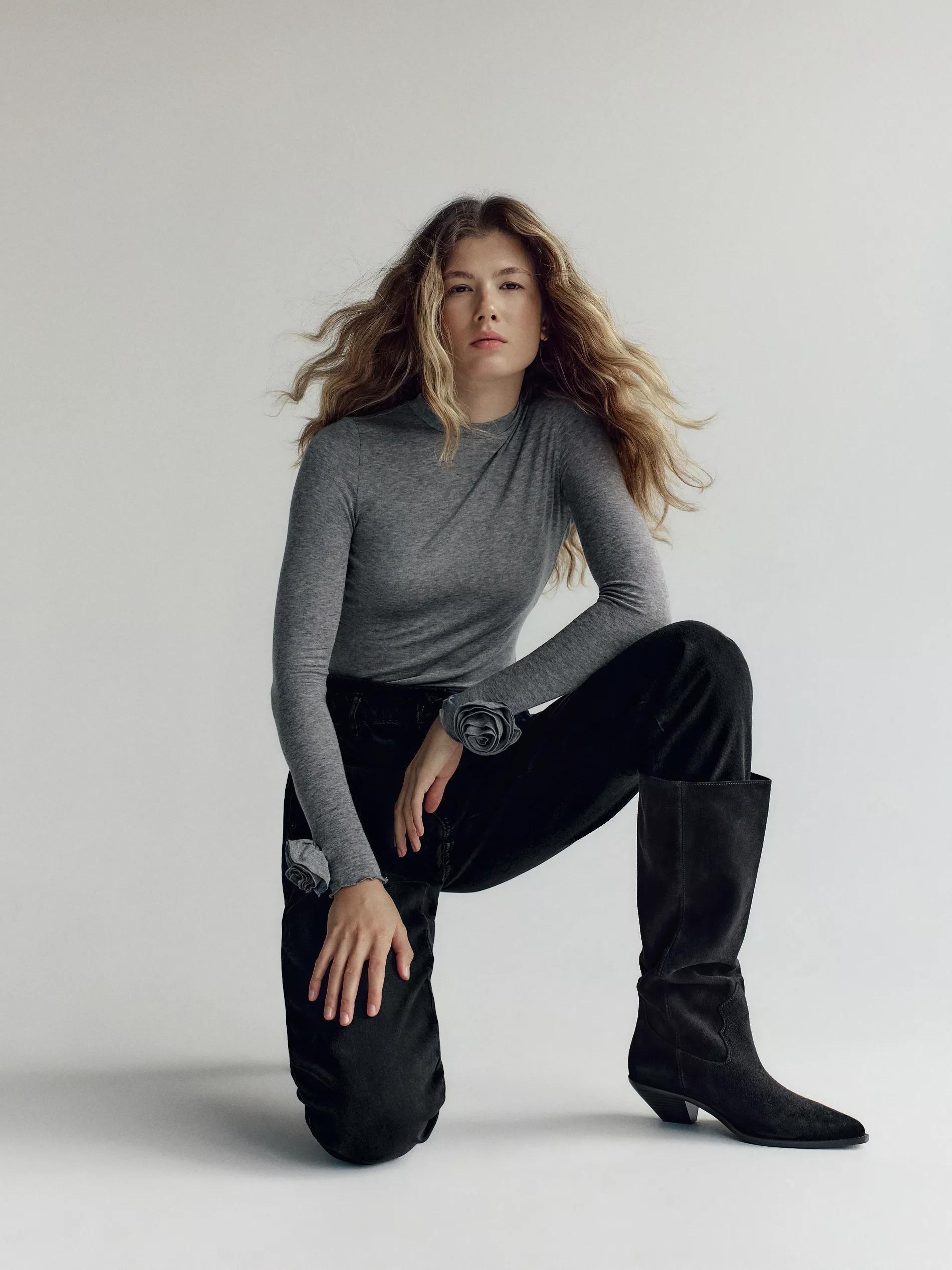 Black Paper bag Jeans With Tie Belt At The Waist, , large image number 3