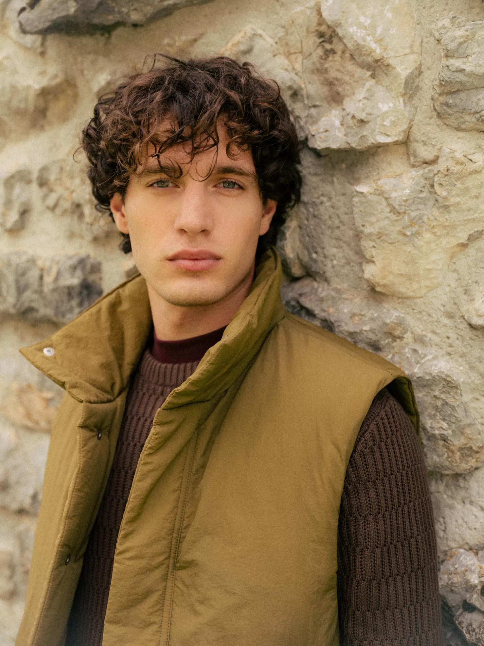 Khaki Vest With Stand Up Collar, , large image number 1
