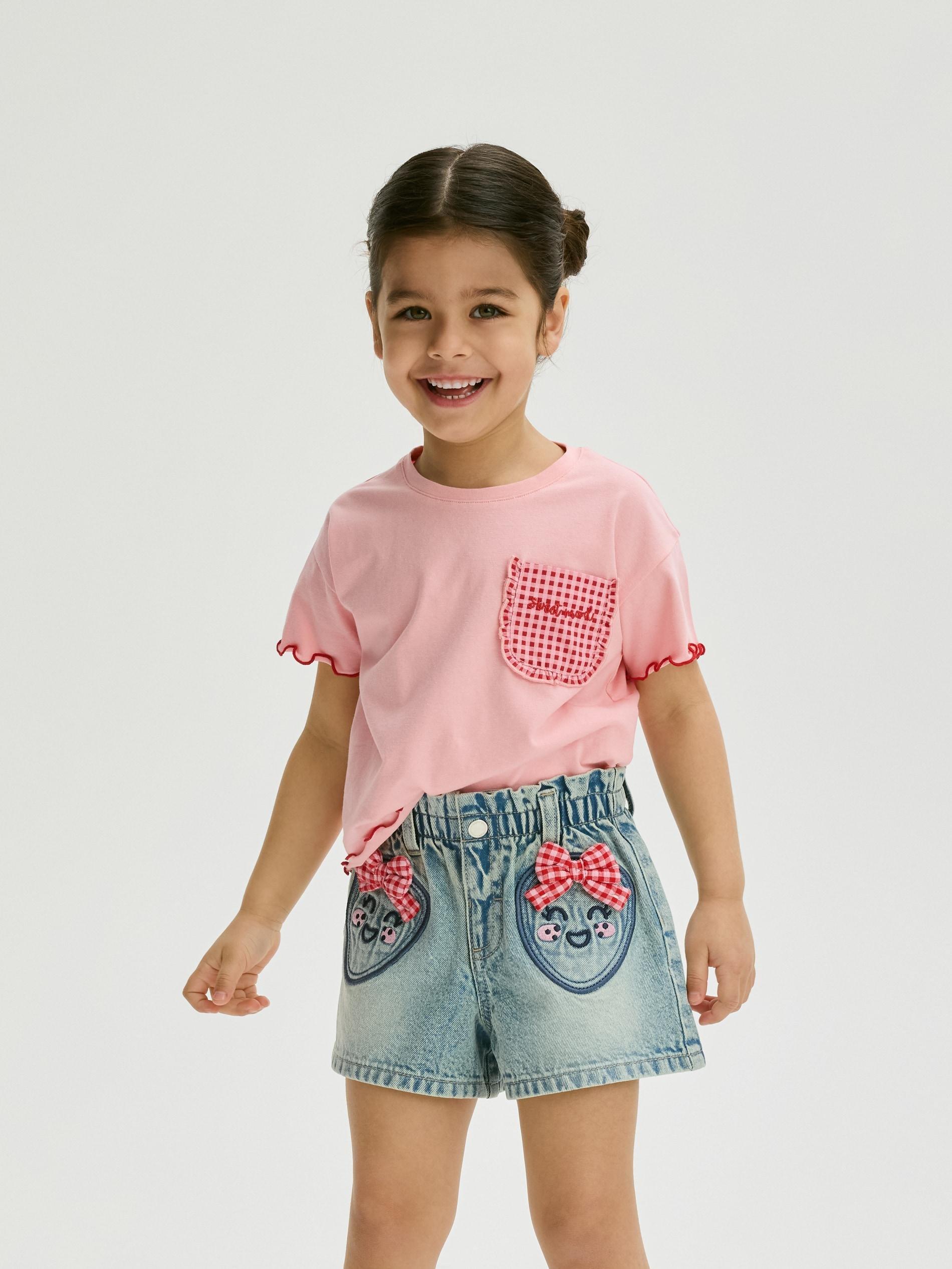 Blue Denim Shorts With Bow, Blue, large image number 0