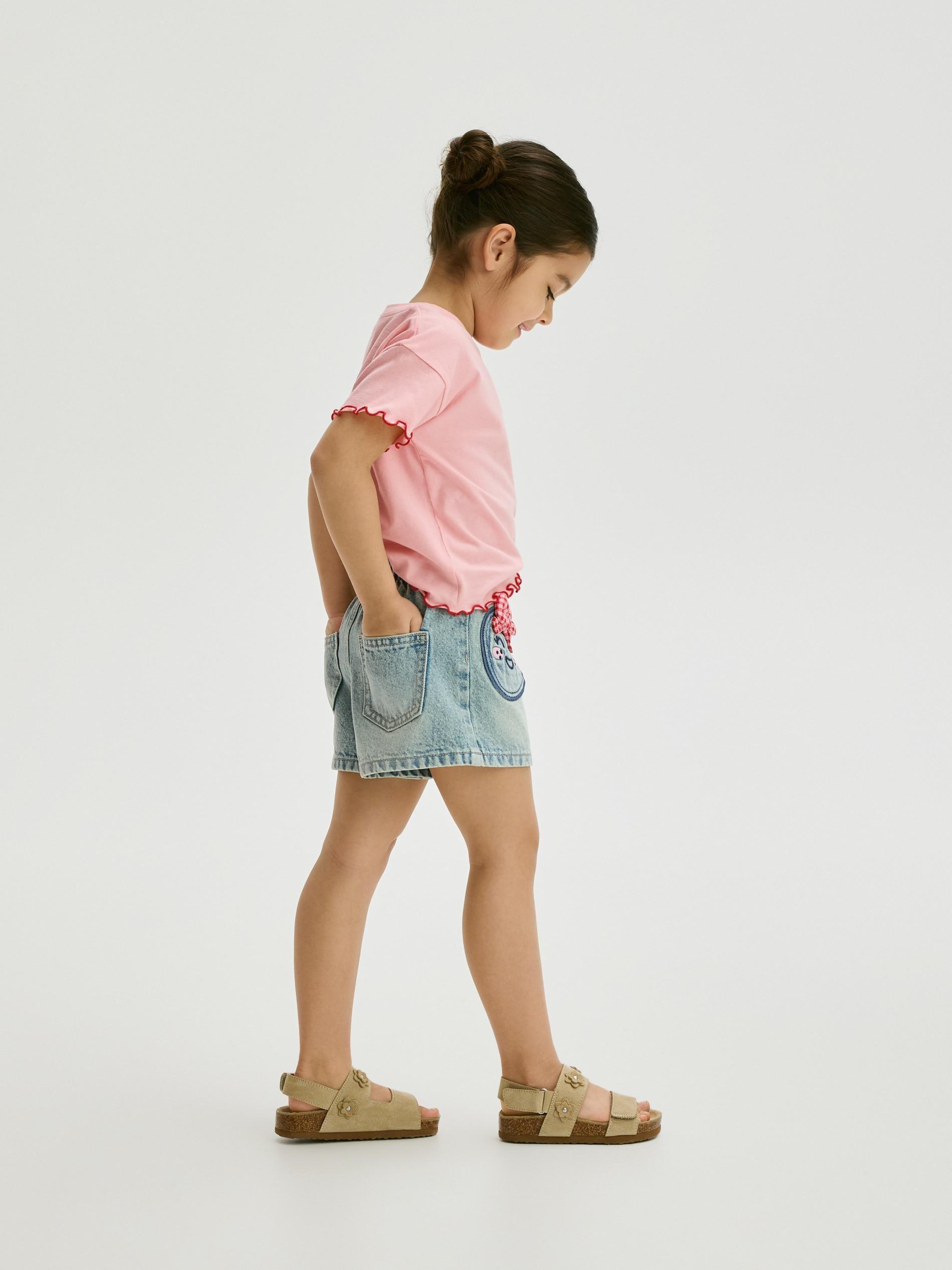 Blue Denim Shorts With Bow, Blue, large image number 1