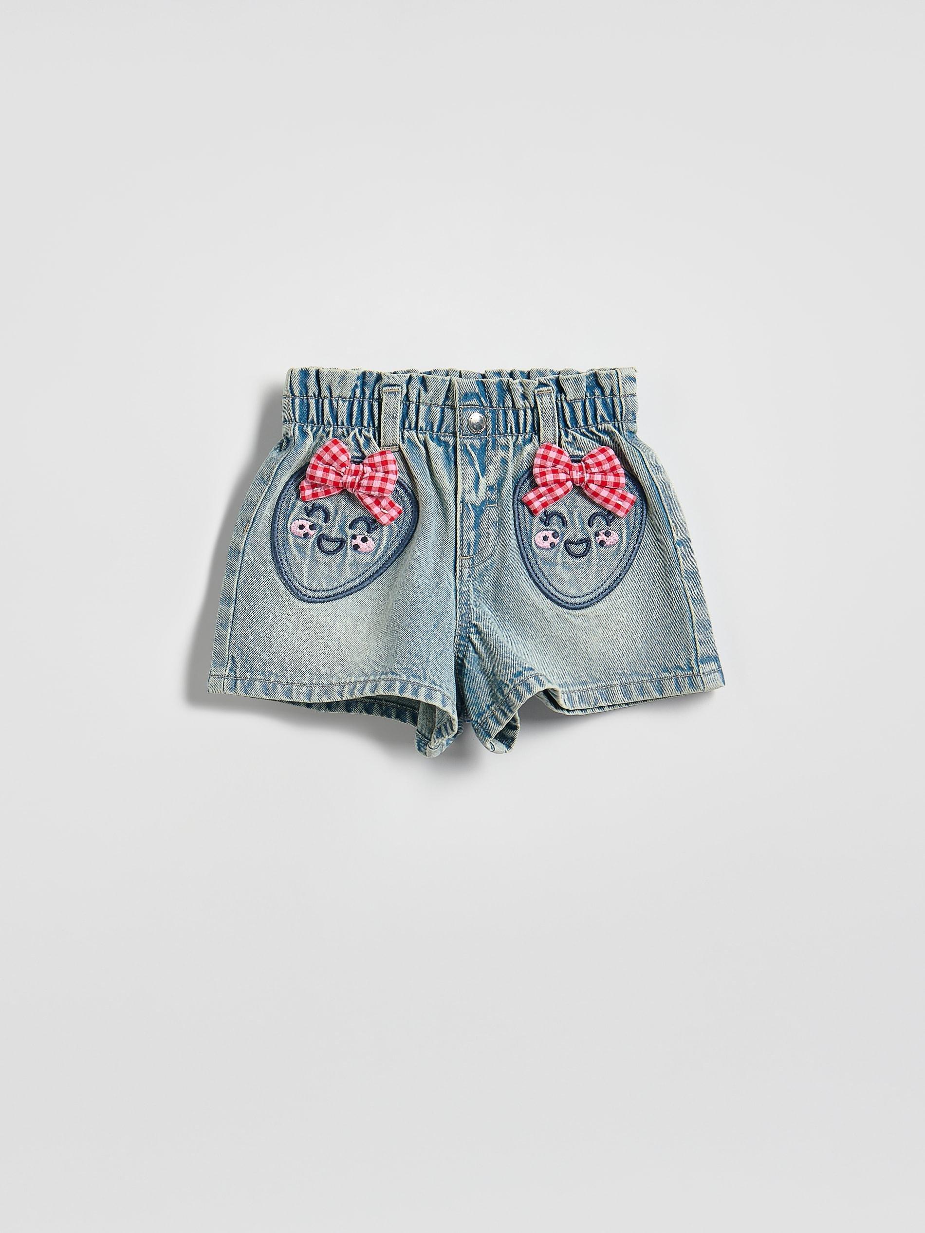 Blue Denim Shorts With Bow, Blue, large image number 2