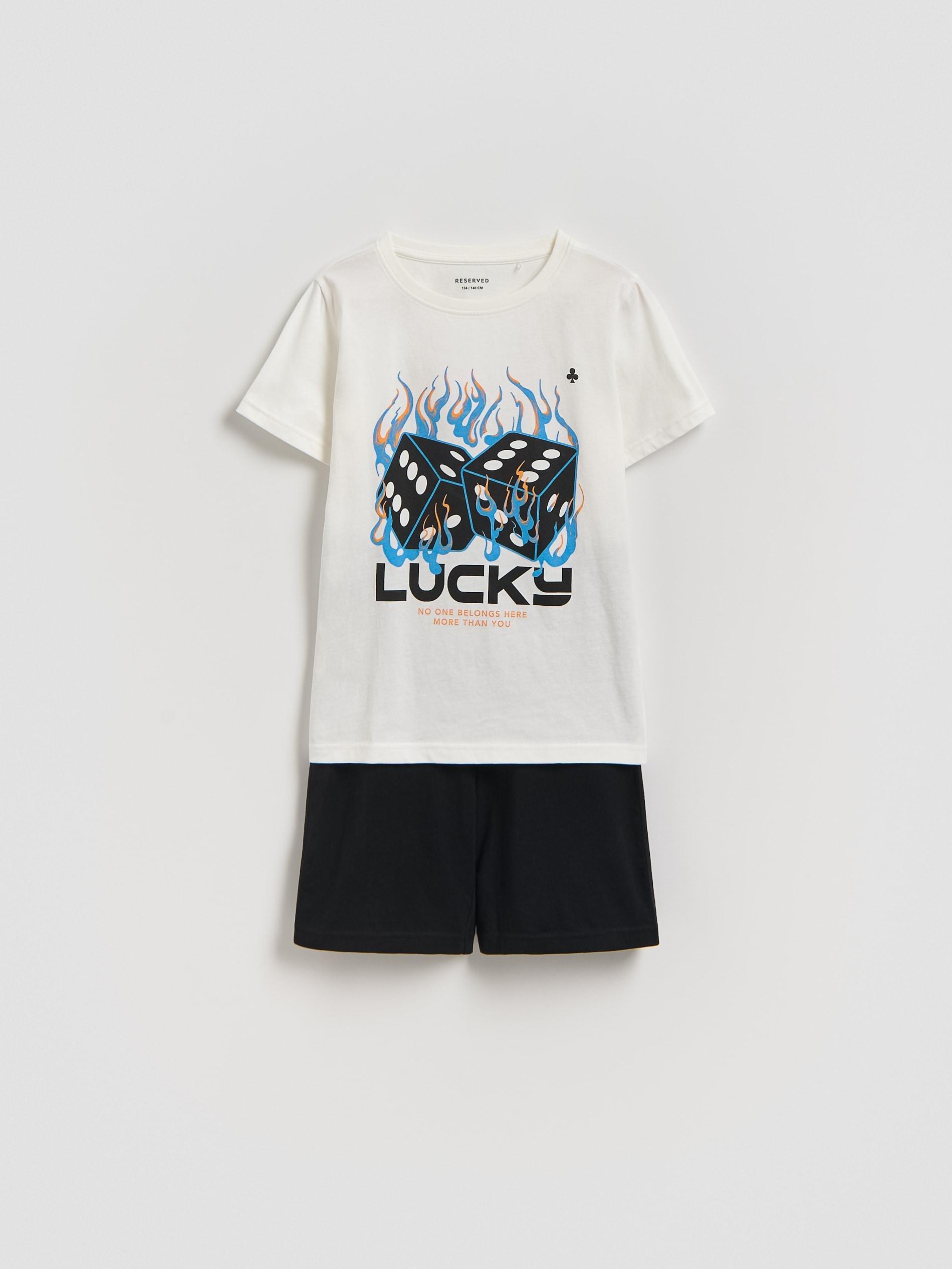 Cream Printed Cotton Pyjama Set, Ivory, large image number 0