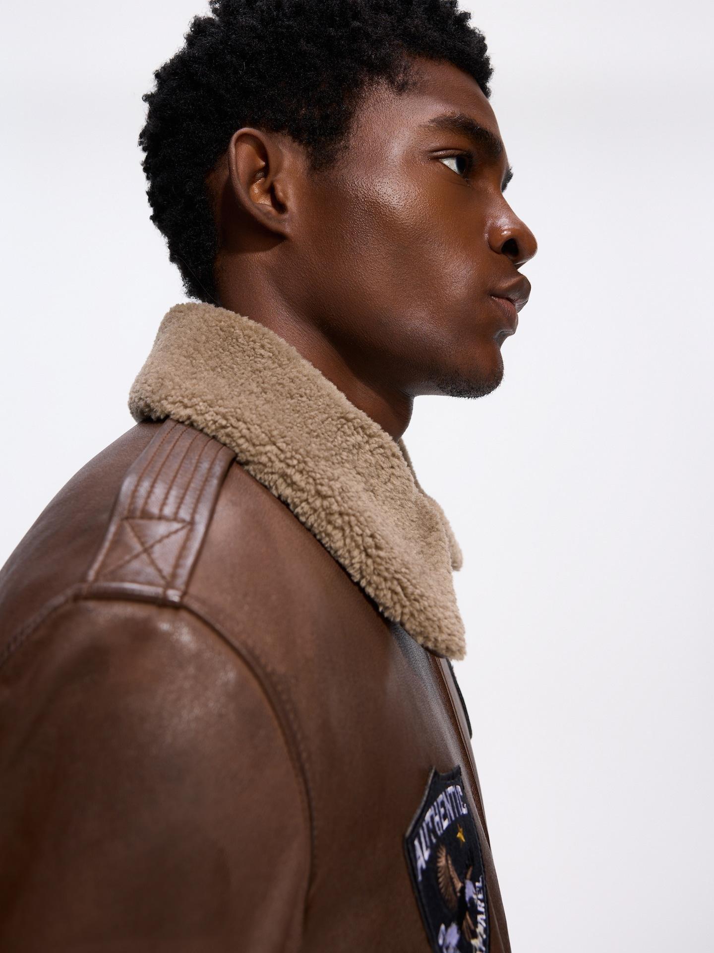 Brown Leather Jacket With Patches, Brown, medium