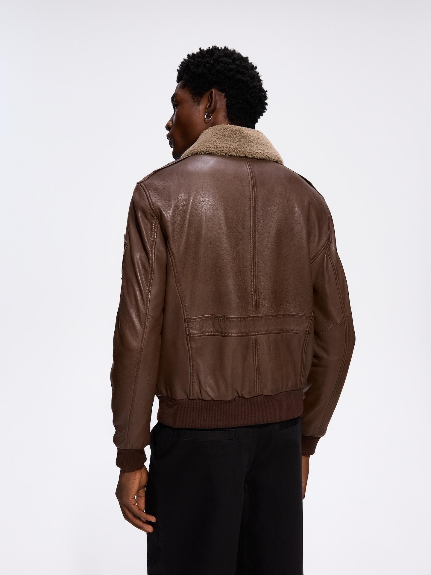 Brown Leather Jacket With Patches, Brown, large image number 4