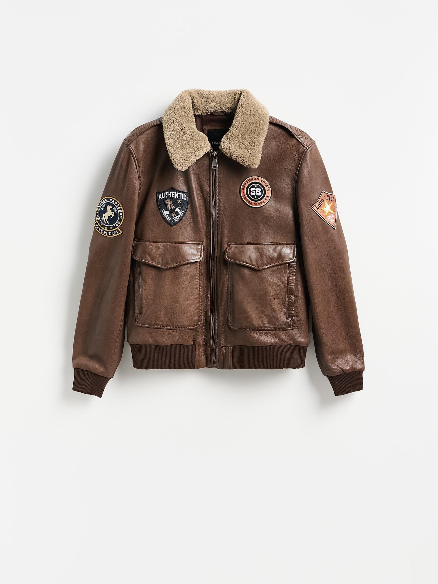 Brown Leather Jacket With Patches, Brown, large image number 5