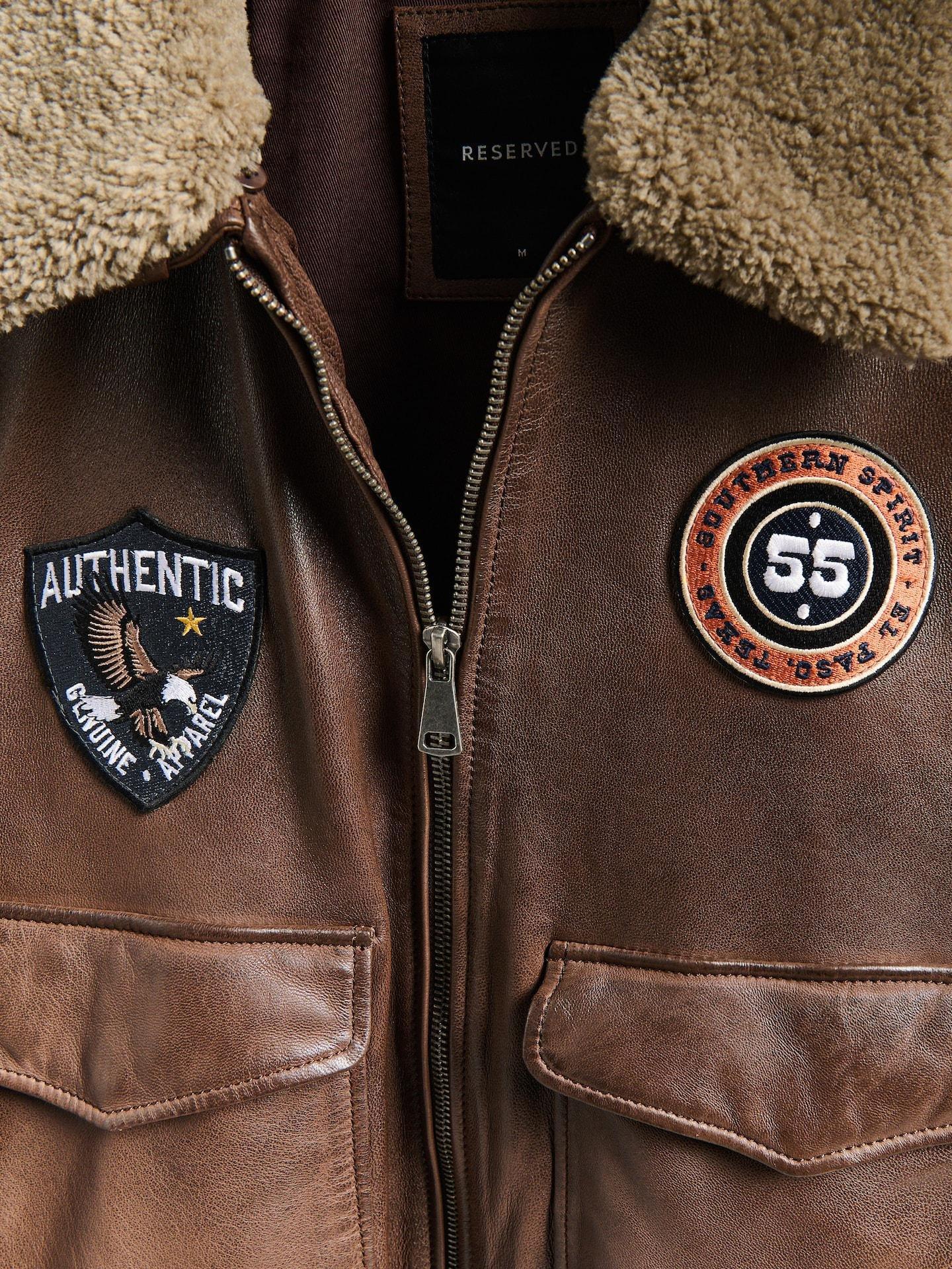 Brown Leather Jacket With Patches, Brown, large image number 7