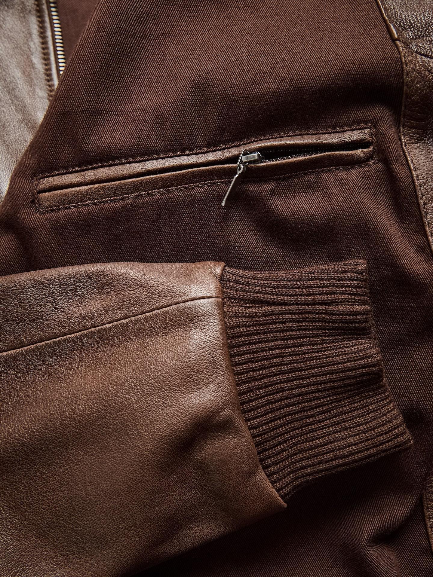 Brown Leather Jacket With Patches, Brown, large image number 8
