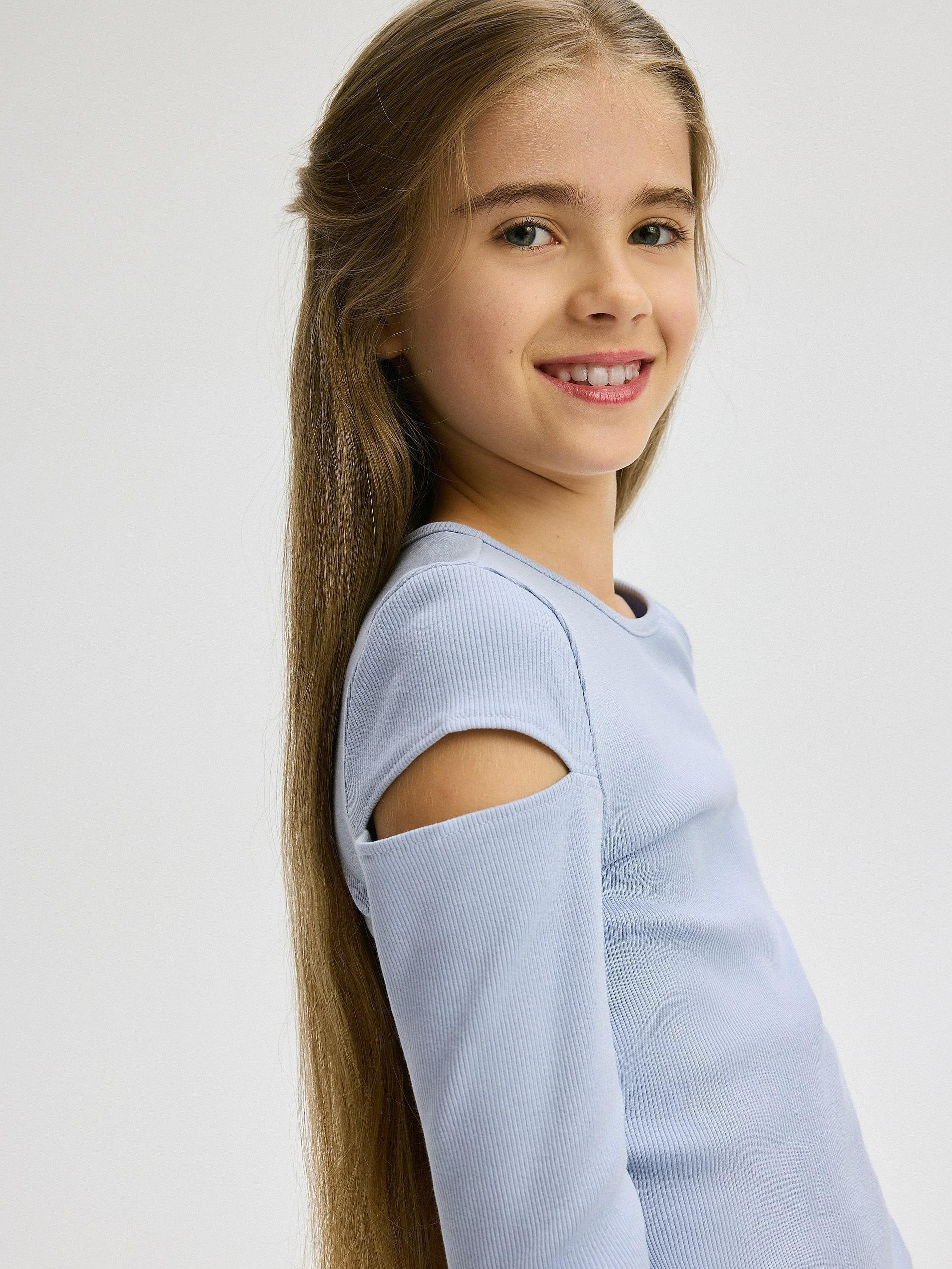Blue T-Shirt With Cutouts On The Sleeves, , large image number 2