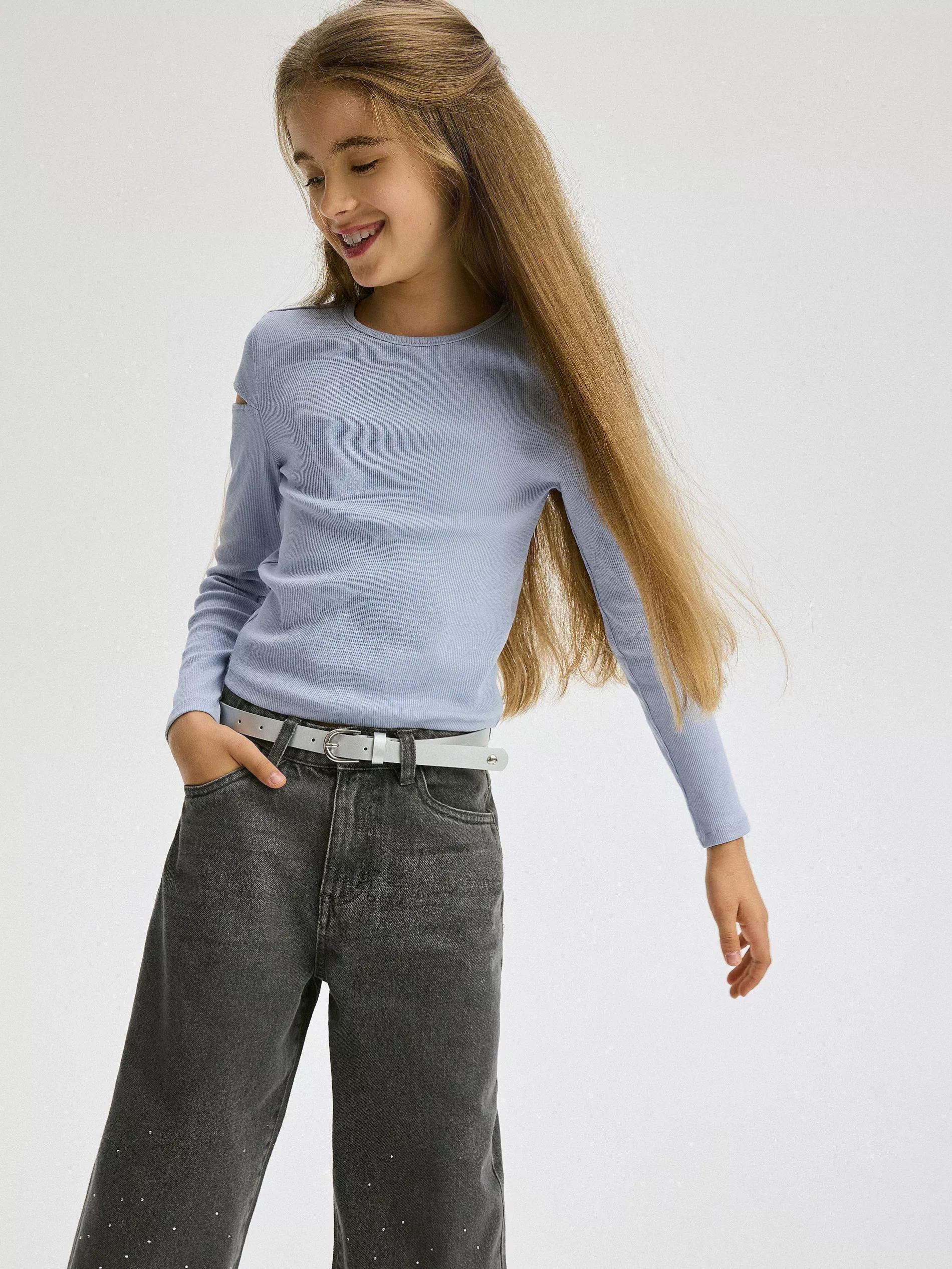 Blue T-Shirt With Cutouts On The Sleeves, , large image number 3