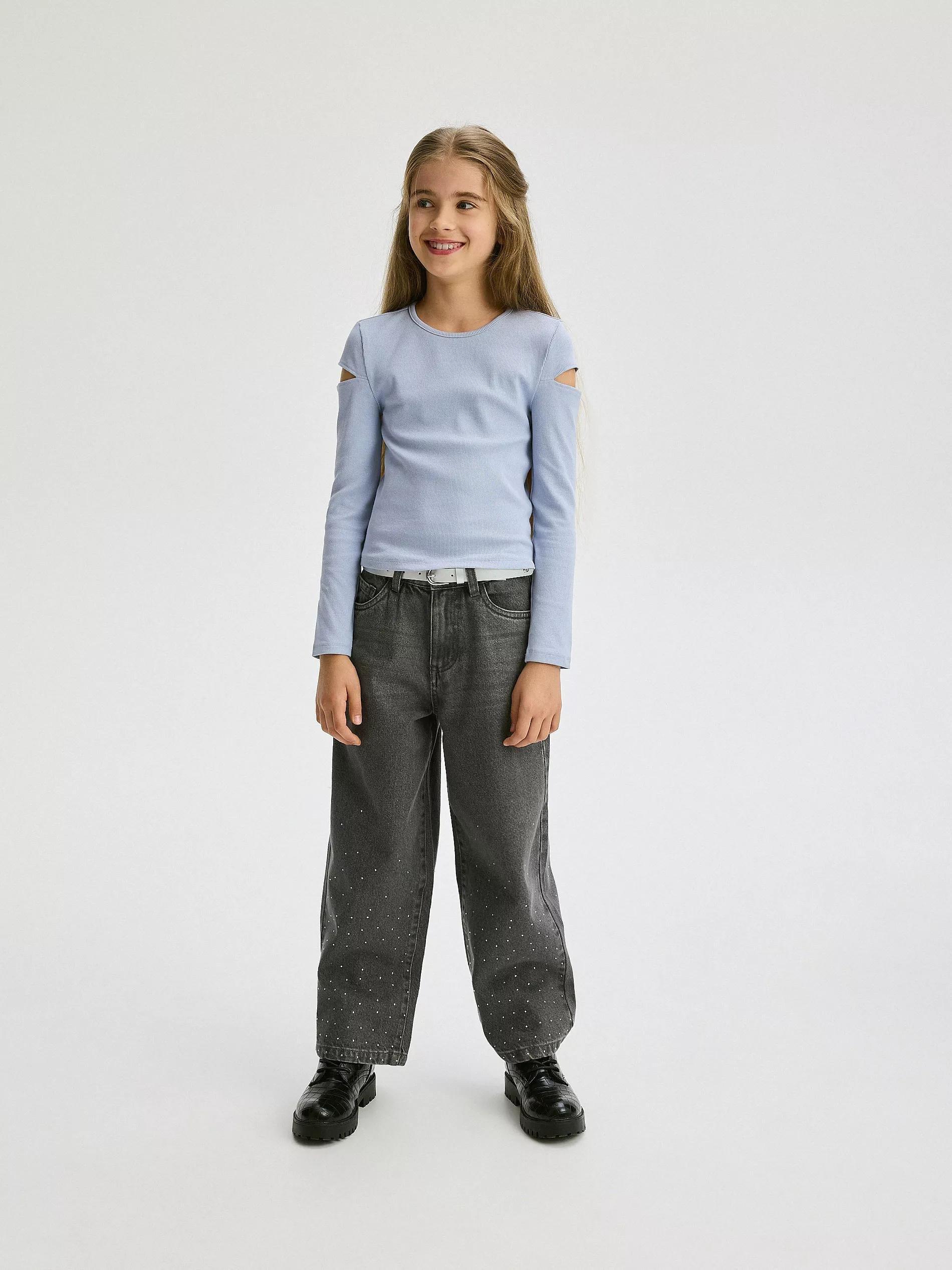 Blue T-Shirt With Cutouts On The Sleeves, , large image number 4