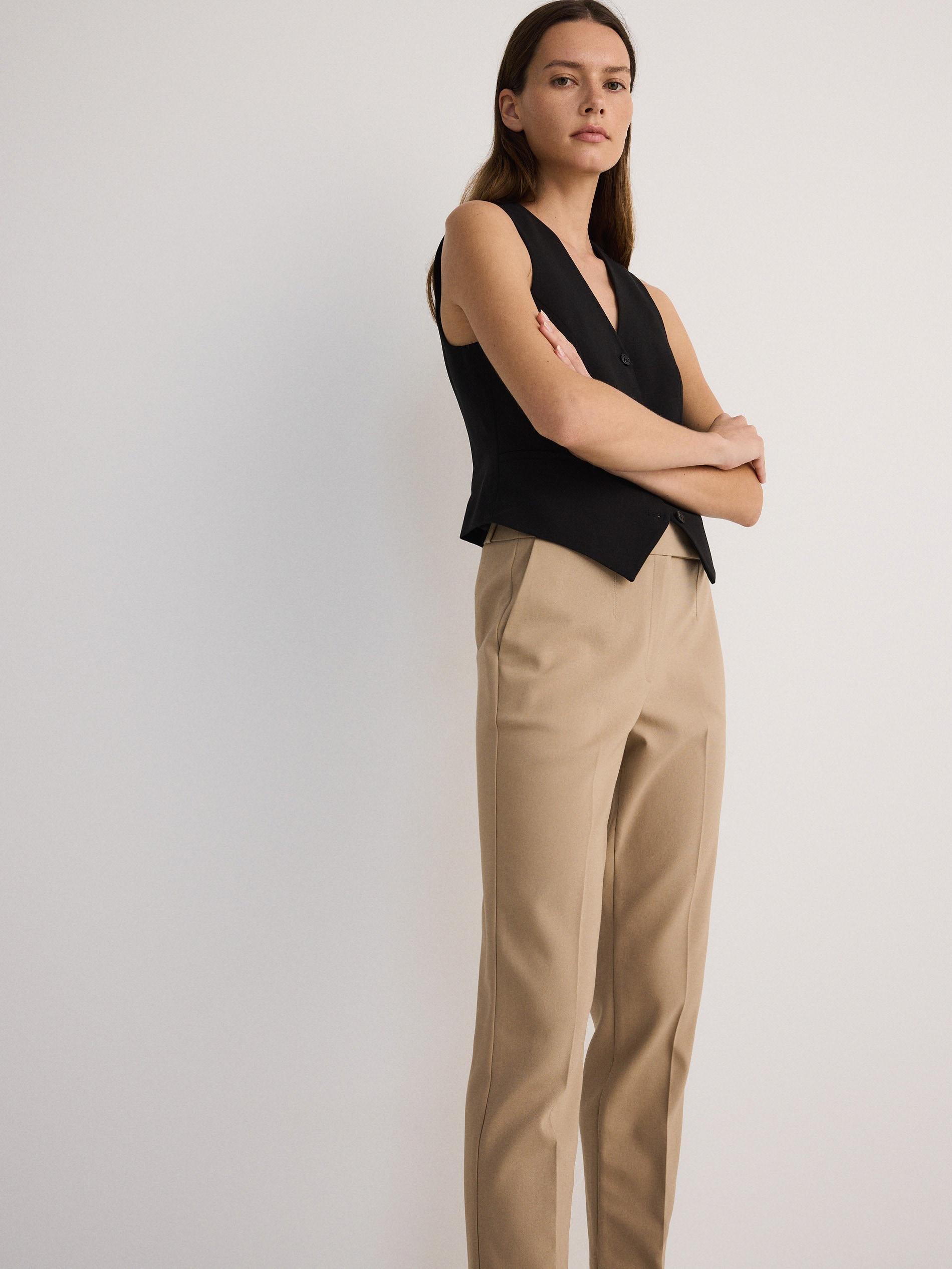 Beige Cigarette Pants With Crease, , large image number 1