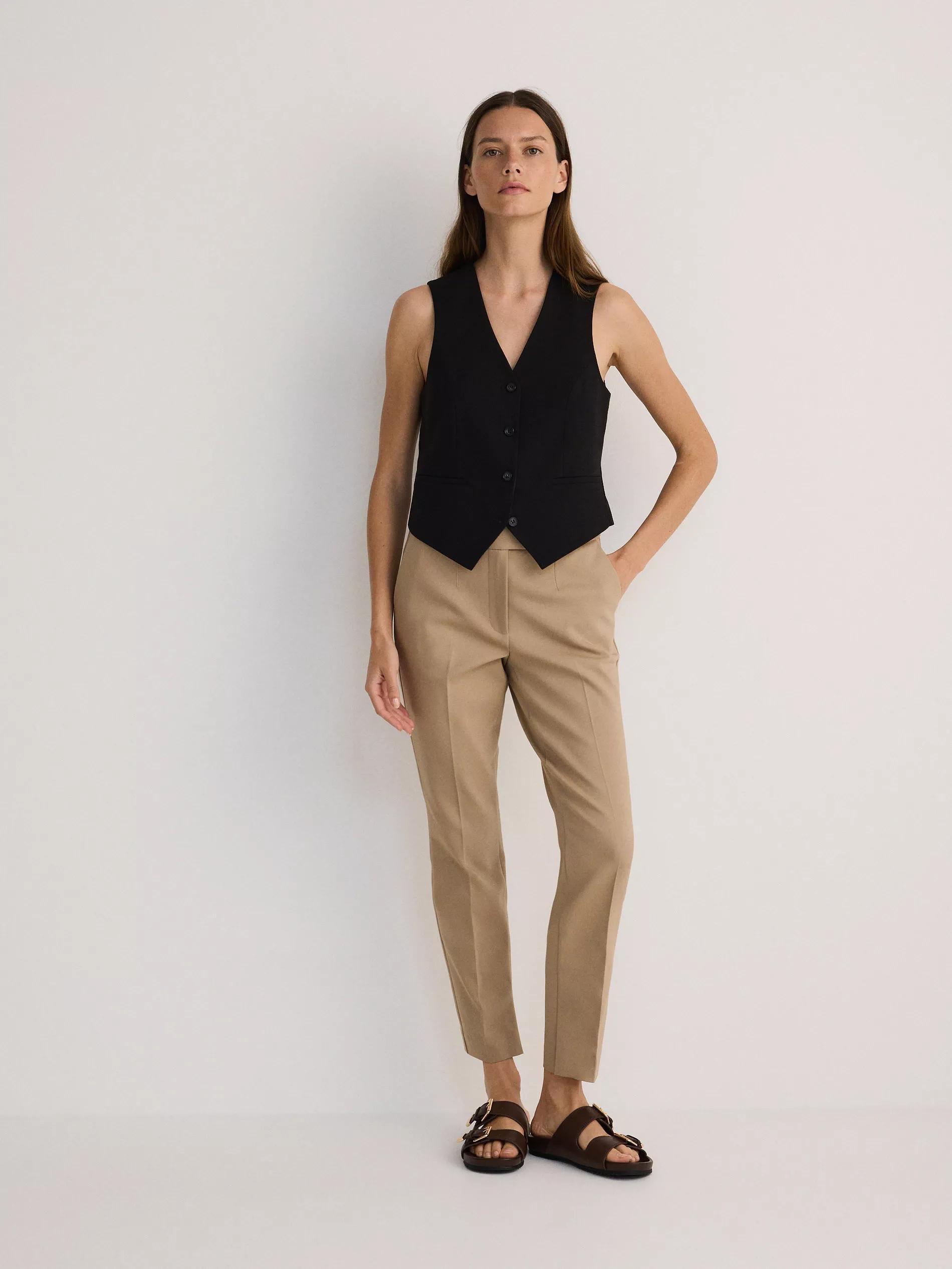 Beige Cigarette Pants With Crease, , large image number 2
