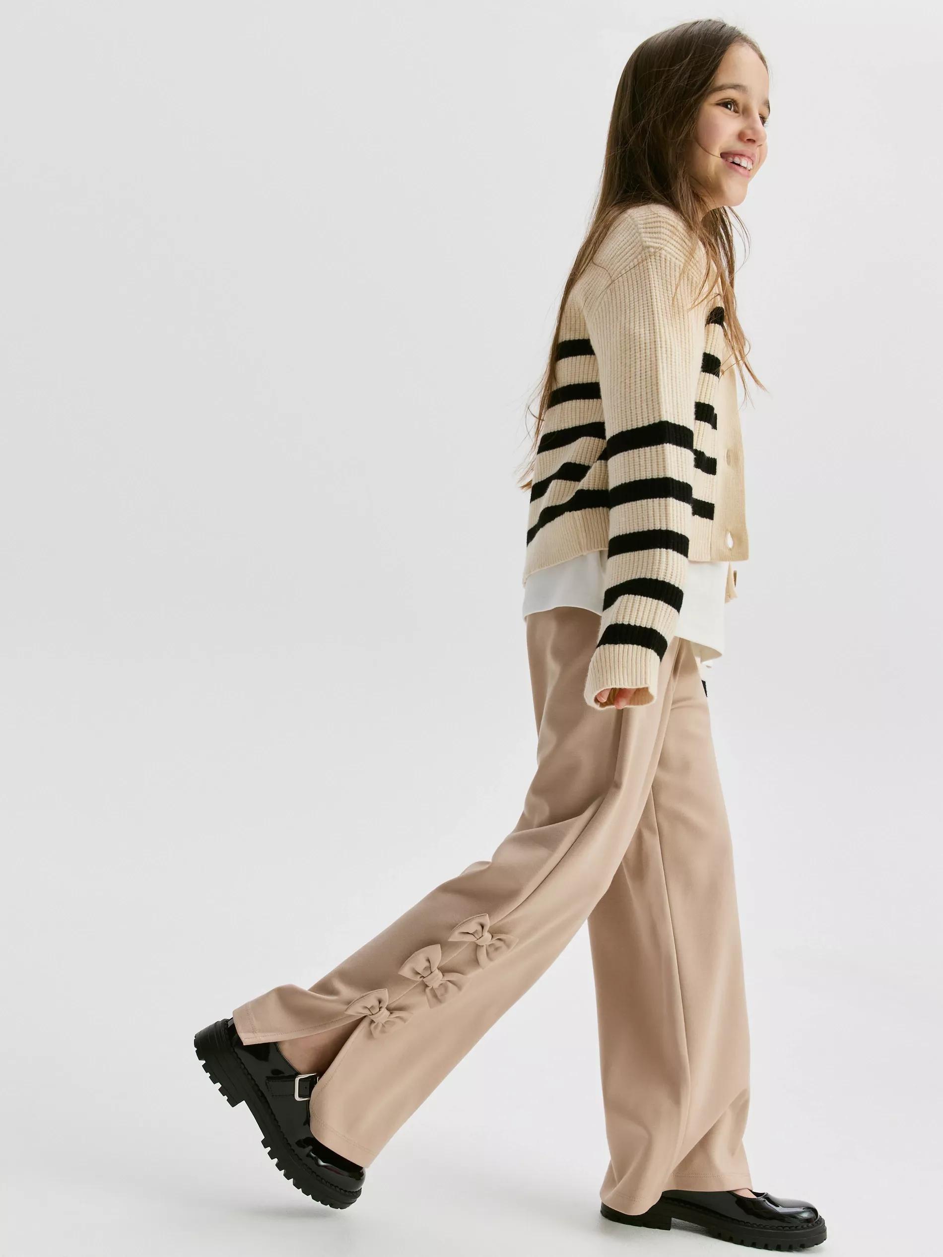 Beige Girls` Trousers, Beige, large image number 0