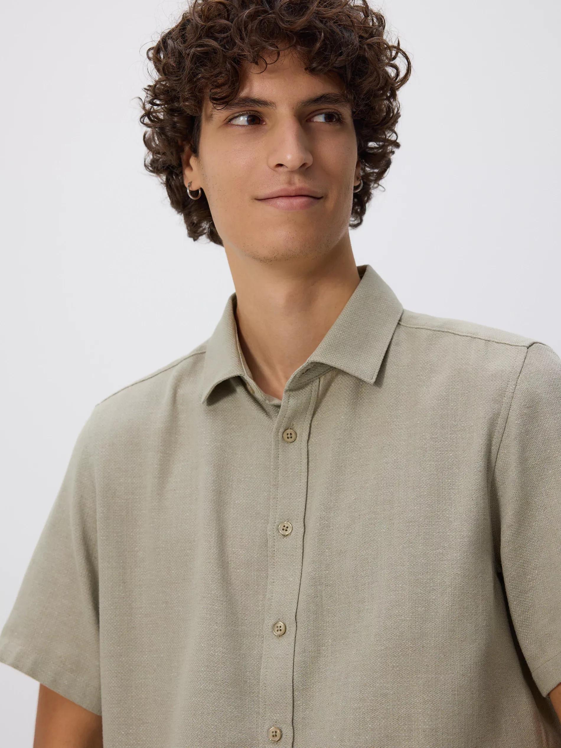 Green Regular Shirt With Viscose Mix, Green, medium