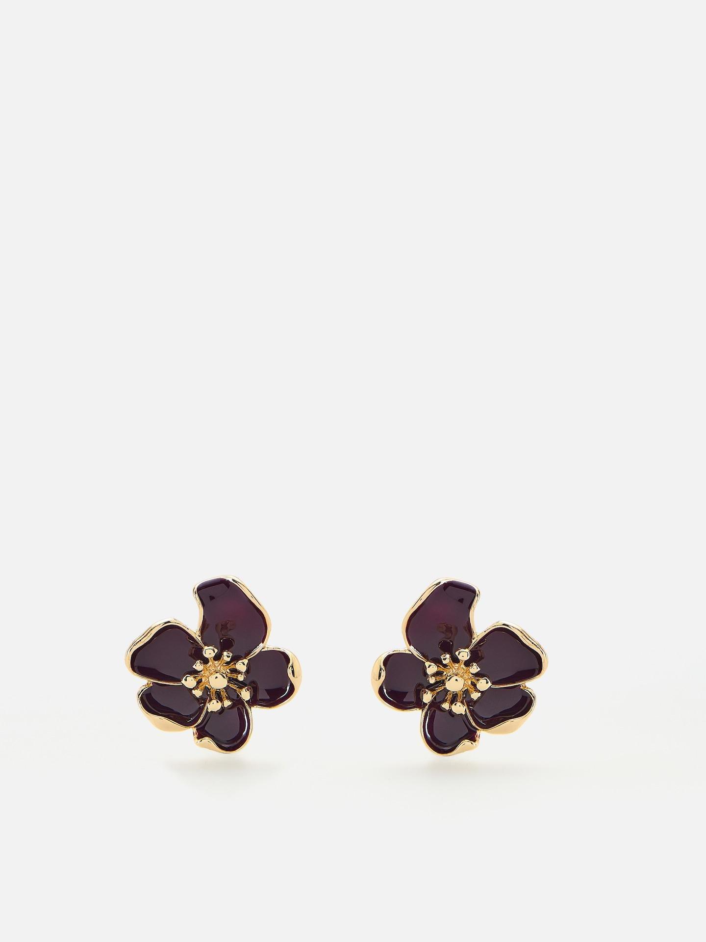 Purple Flower Earrings, Purple, medium