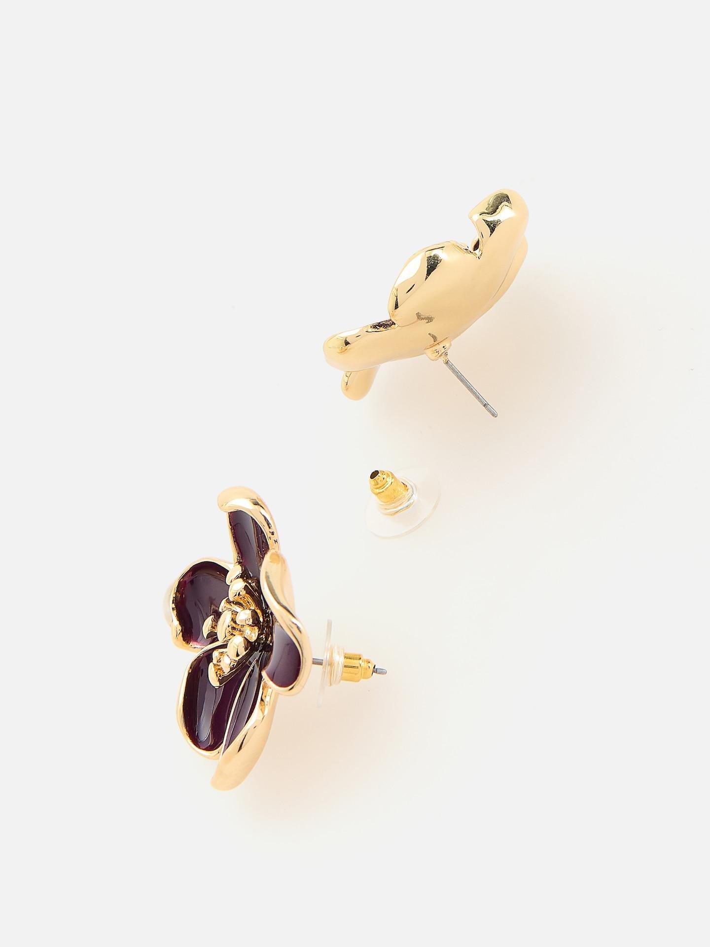 Purple Flower Earrings, Purple, medium