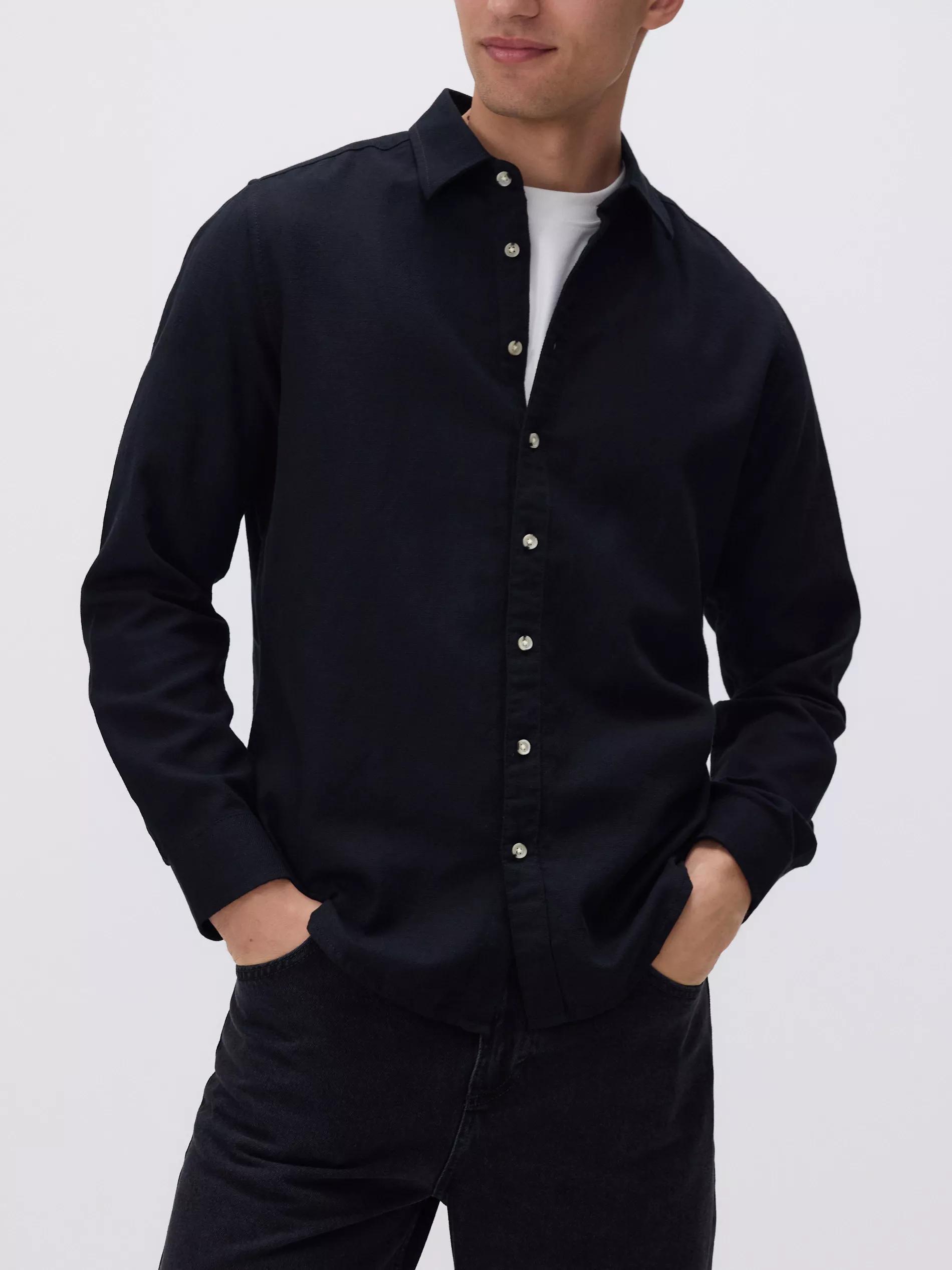 Black Regular Fit Cotton Shirt, Black, medium