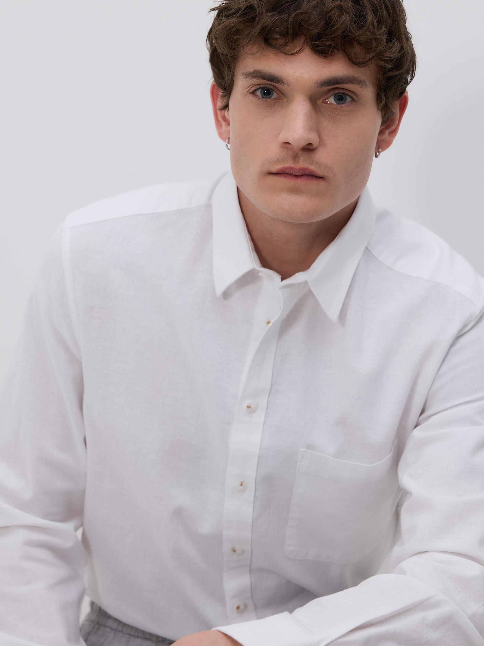 White Regular Fit Linen Blend Shirt, White, large image number 0