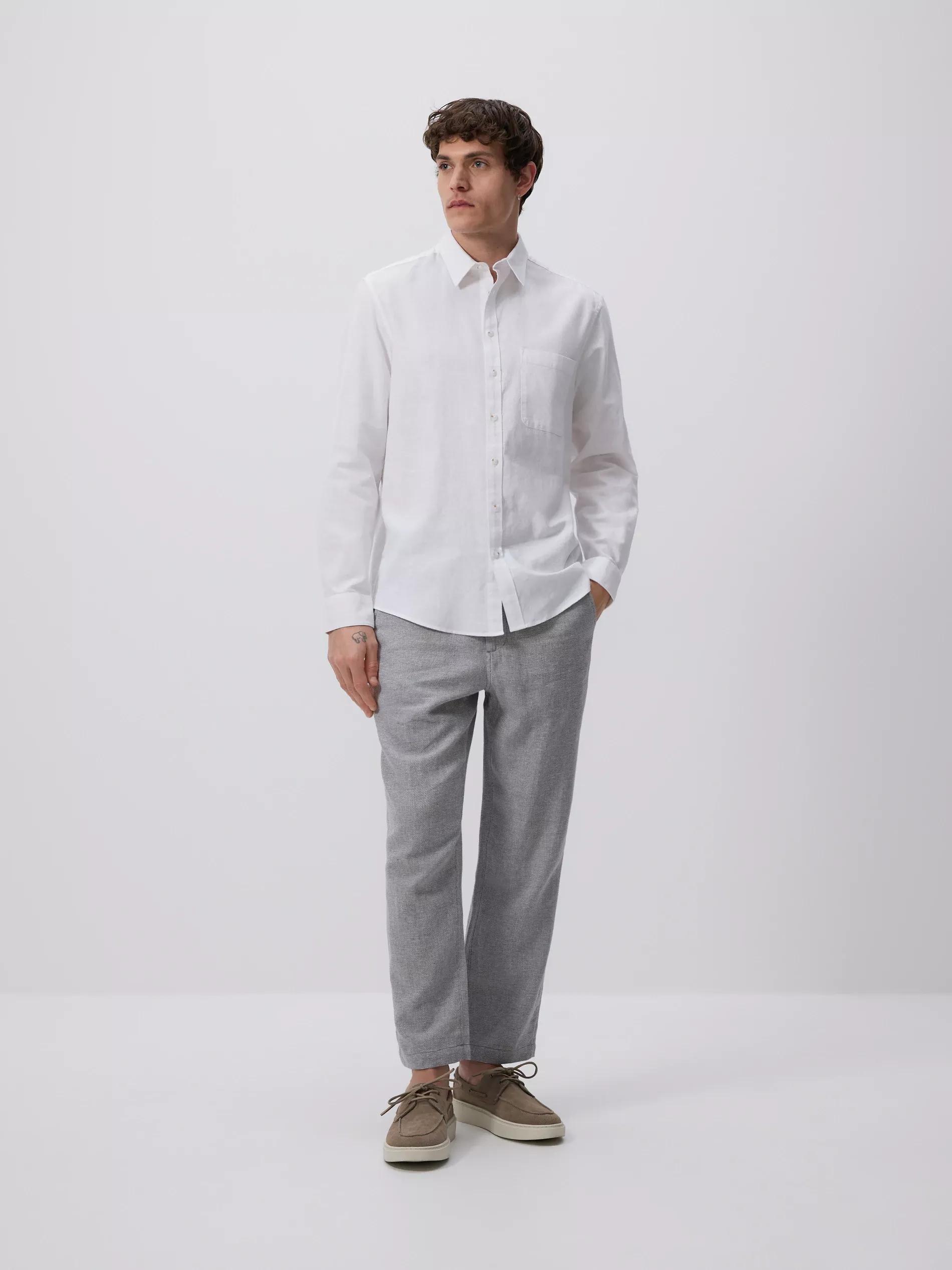 White Regular Fit Linen Blend Shirt, White, large image number 2