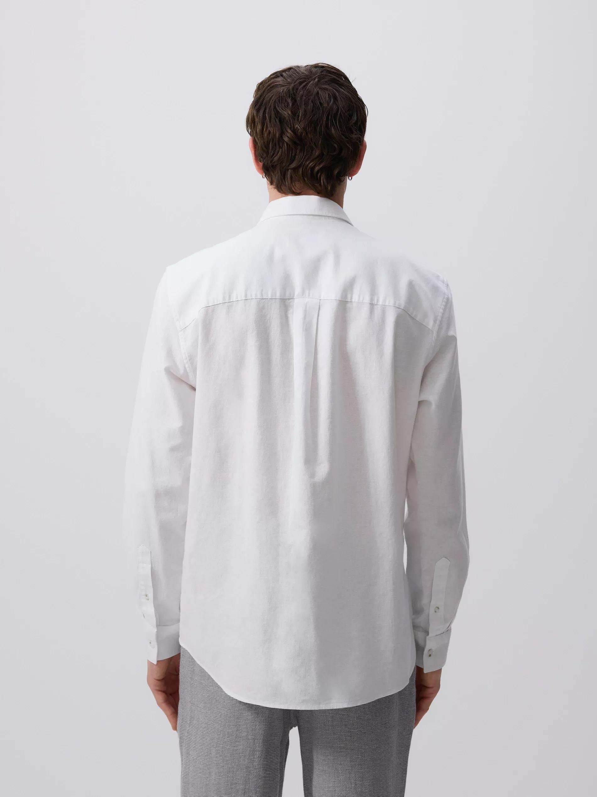 White Regular Fit Linen Blend Shirt, White, large image number 4