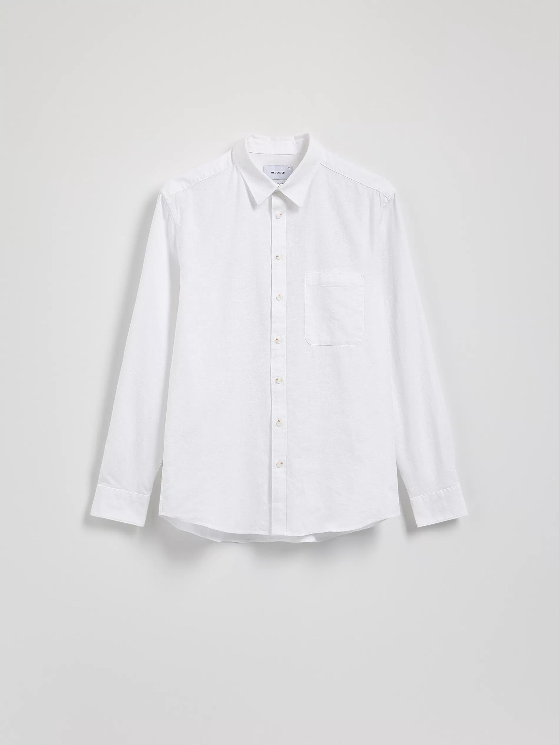 White Regular Fit Linen Blend Shirt, White, large image number 5