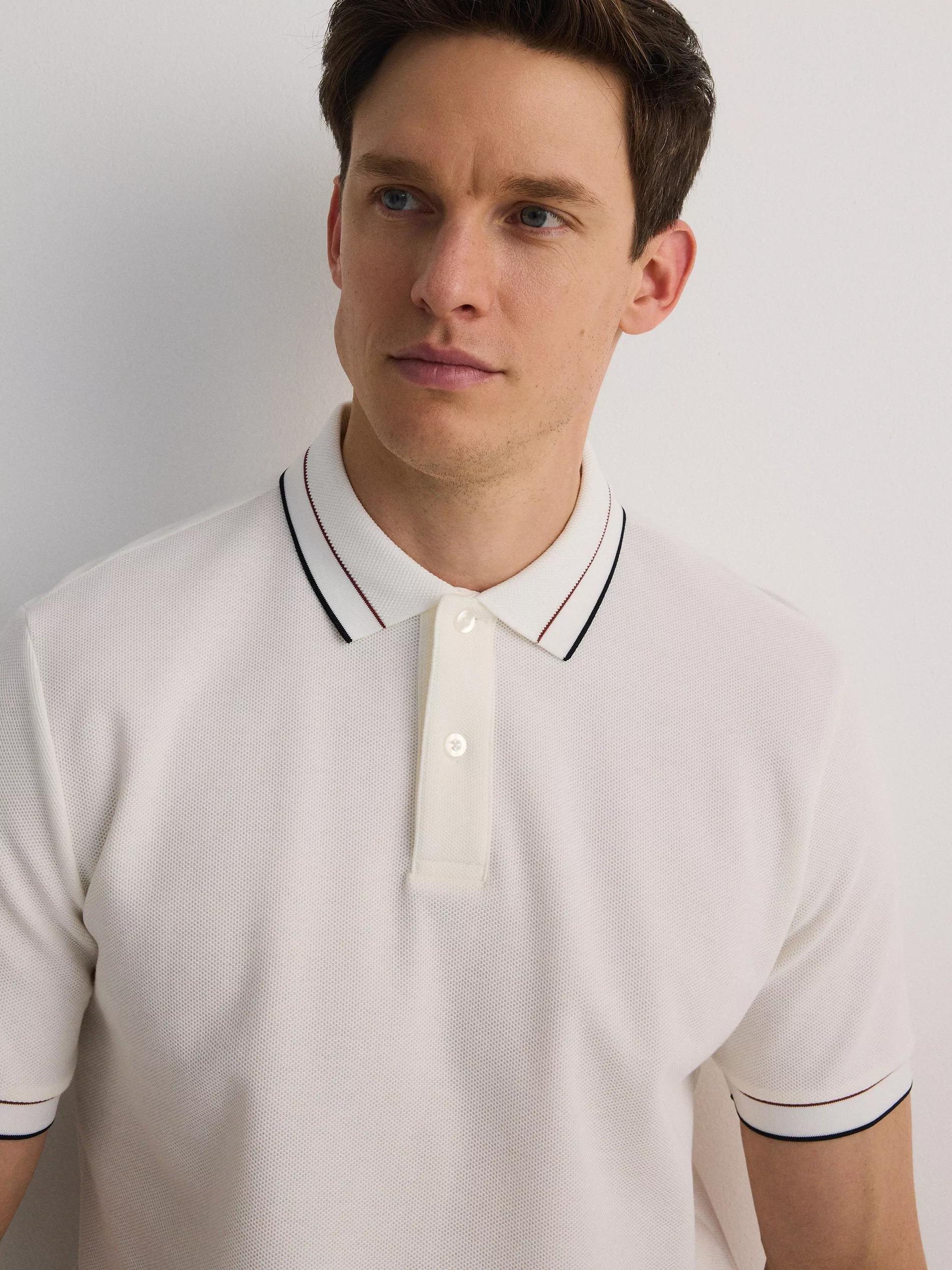 White Cotton Pique Polo Shirt, , large image number 3