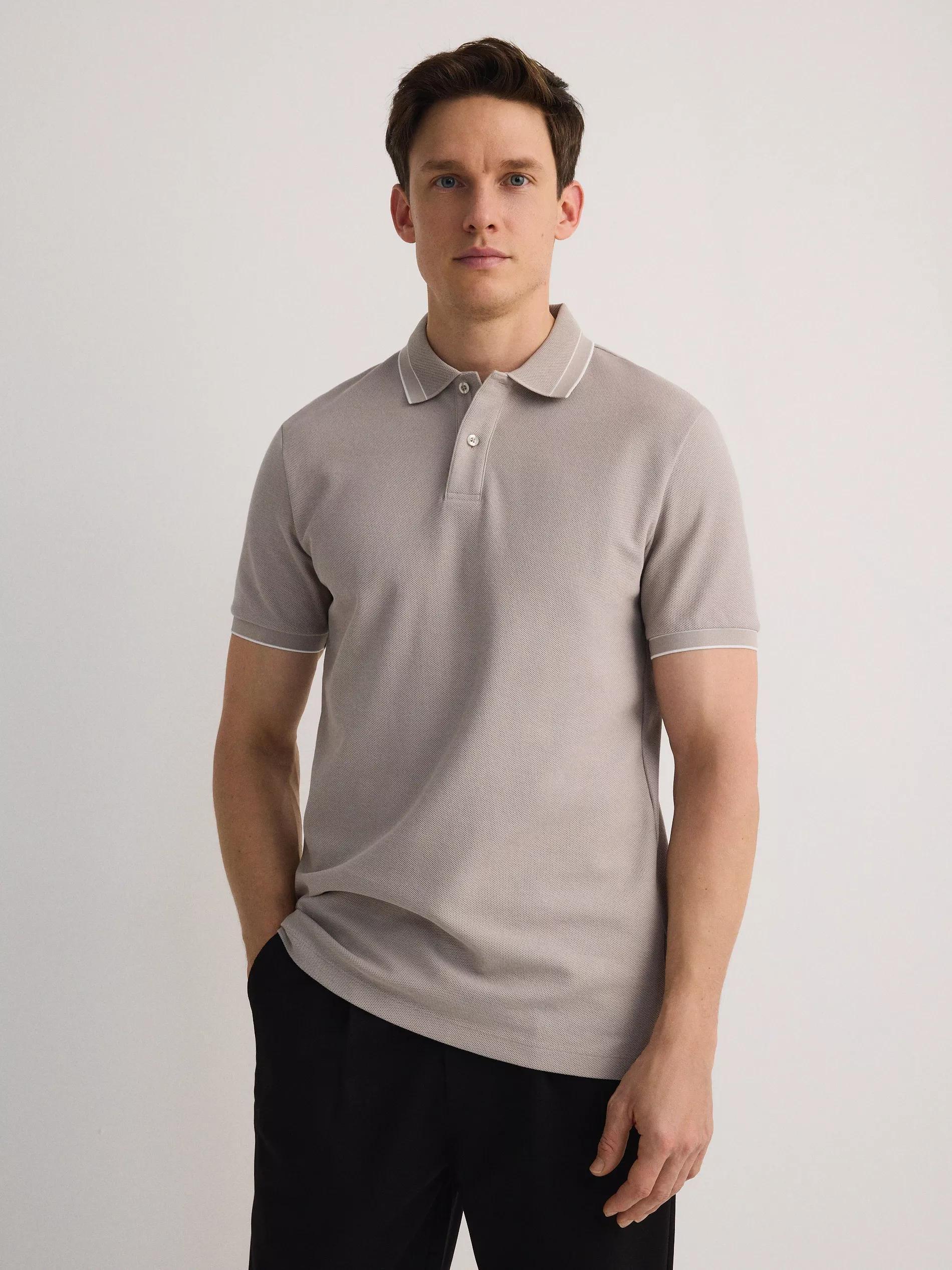 Beige Cotton Pique Polo Shirt, , large image number 0