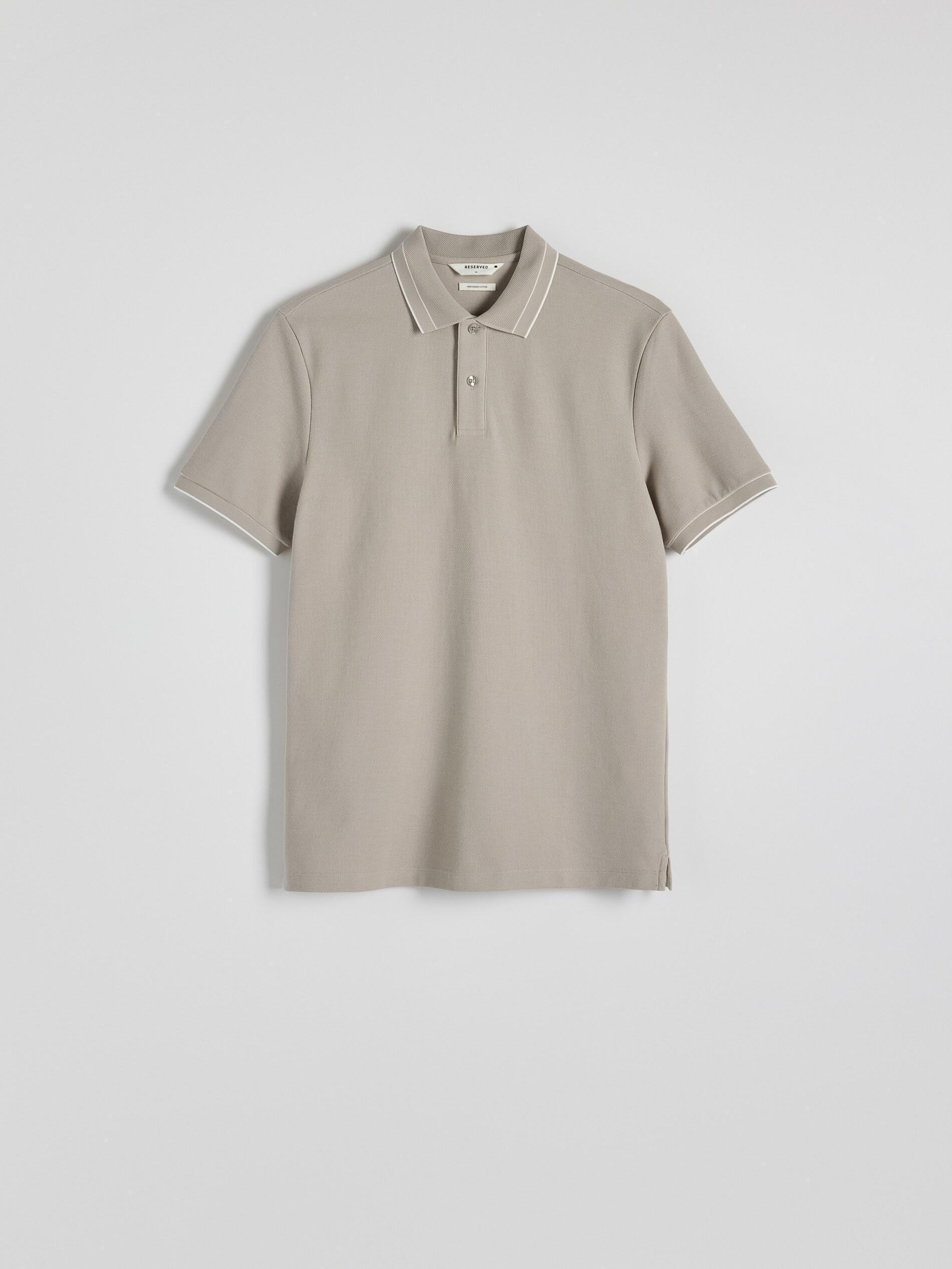 Beige Cotton Pique Polo Shirt, Beige, medium