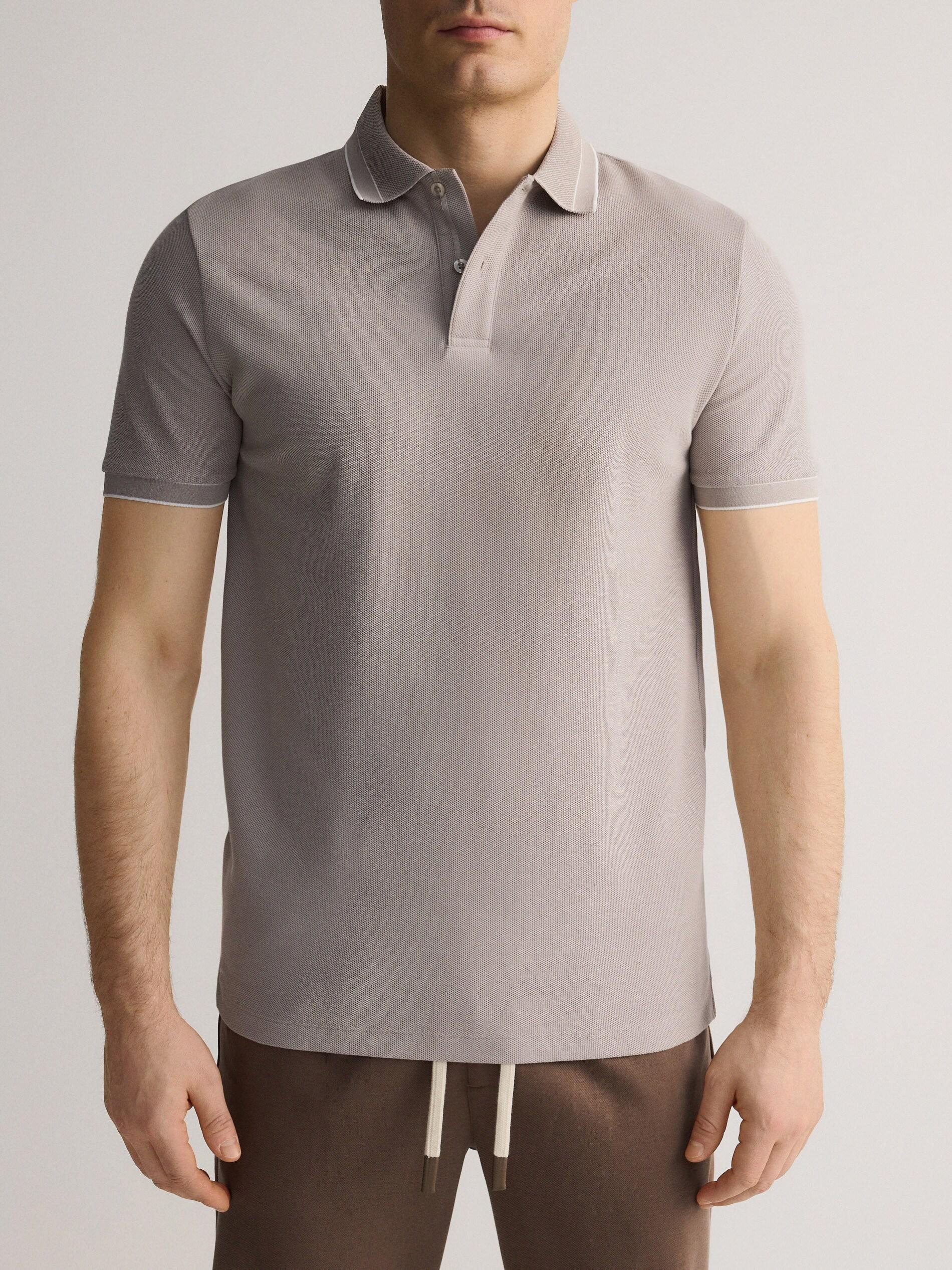 Beige Cotton Pique Polo Shirt, Beige, medium
