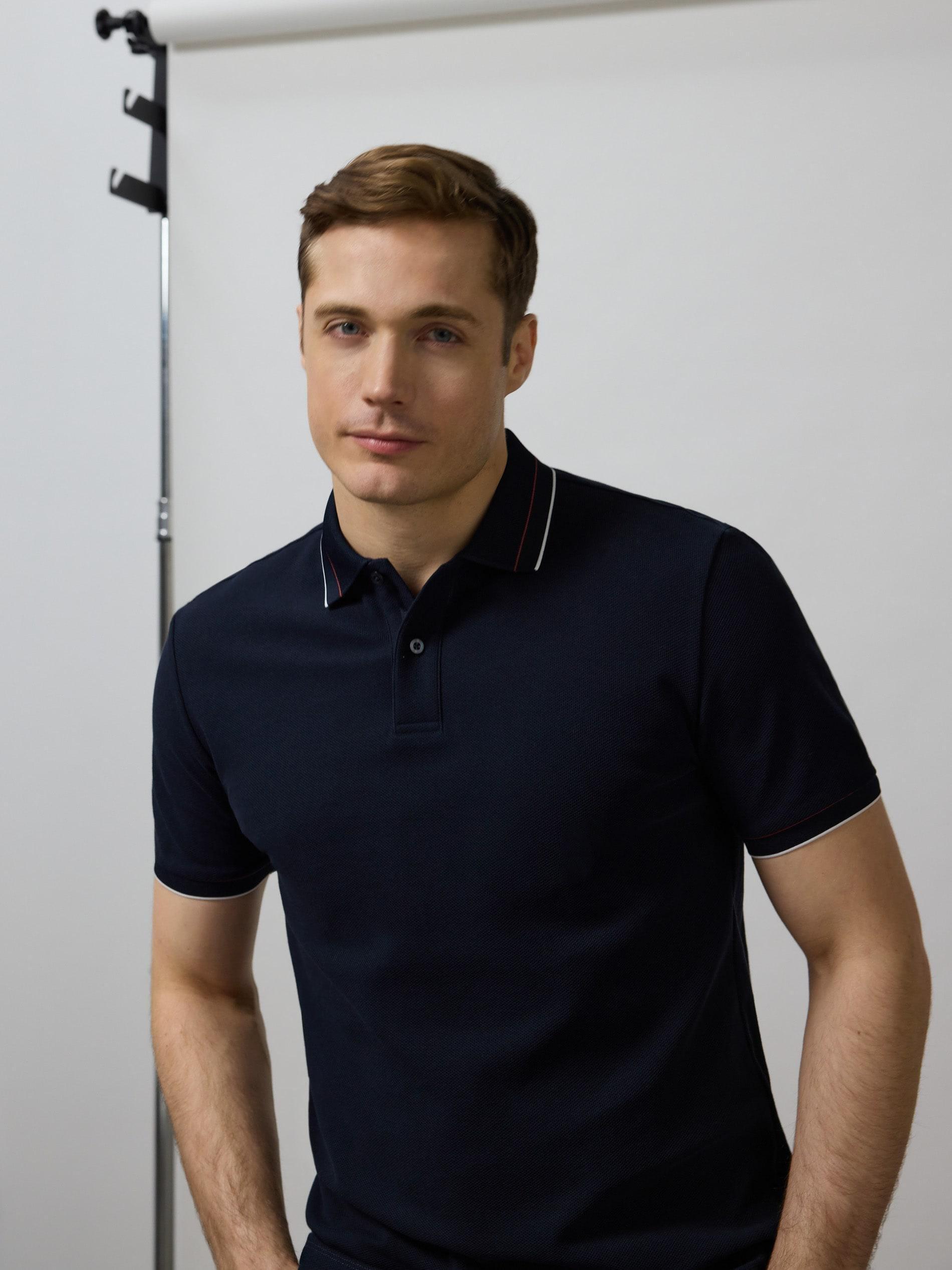 Navy Mercerized Cotton Polo, , large image number 0