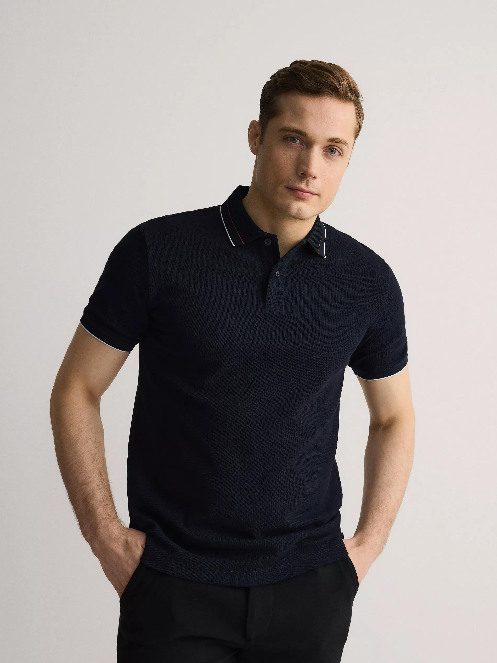 Navy Mercerized Cotton Polo, , large image number 2