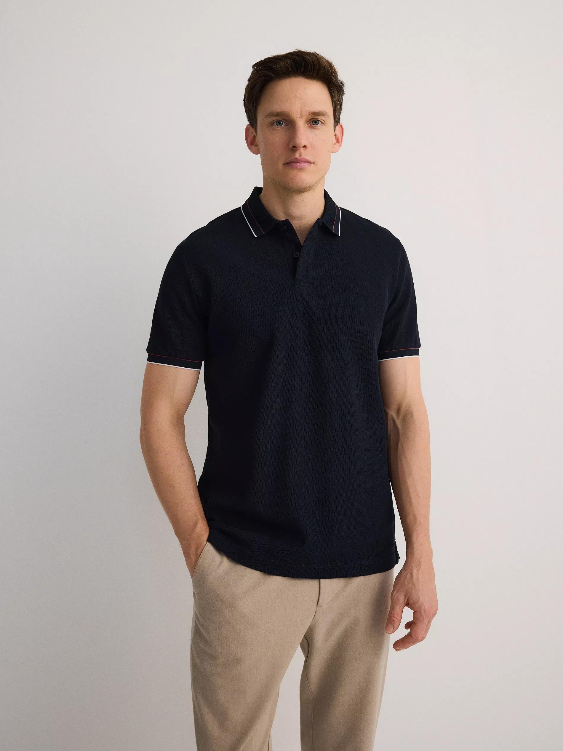 Navy Mercerized Cotton Polo, , large image number 2