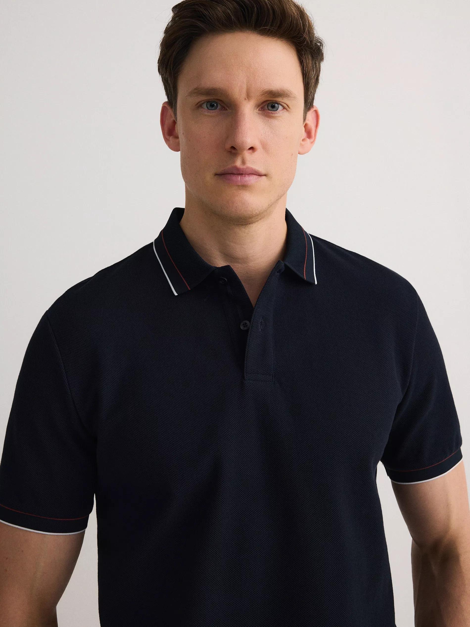 Navy Mercerized Cotton Polo, , large image number 3