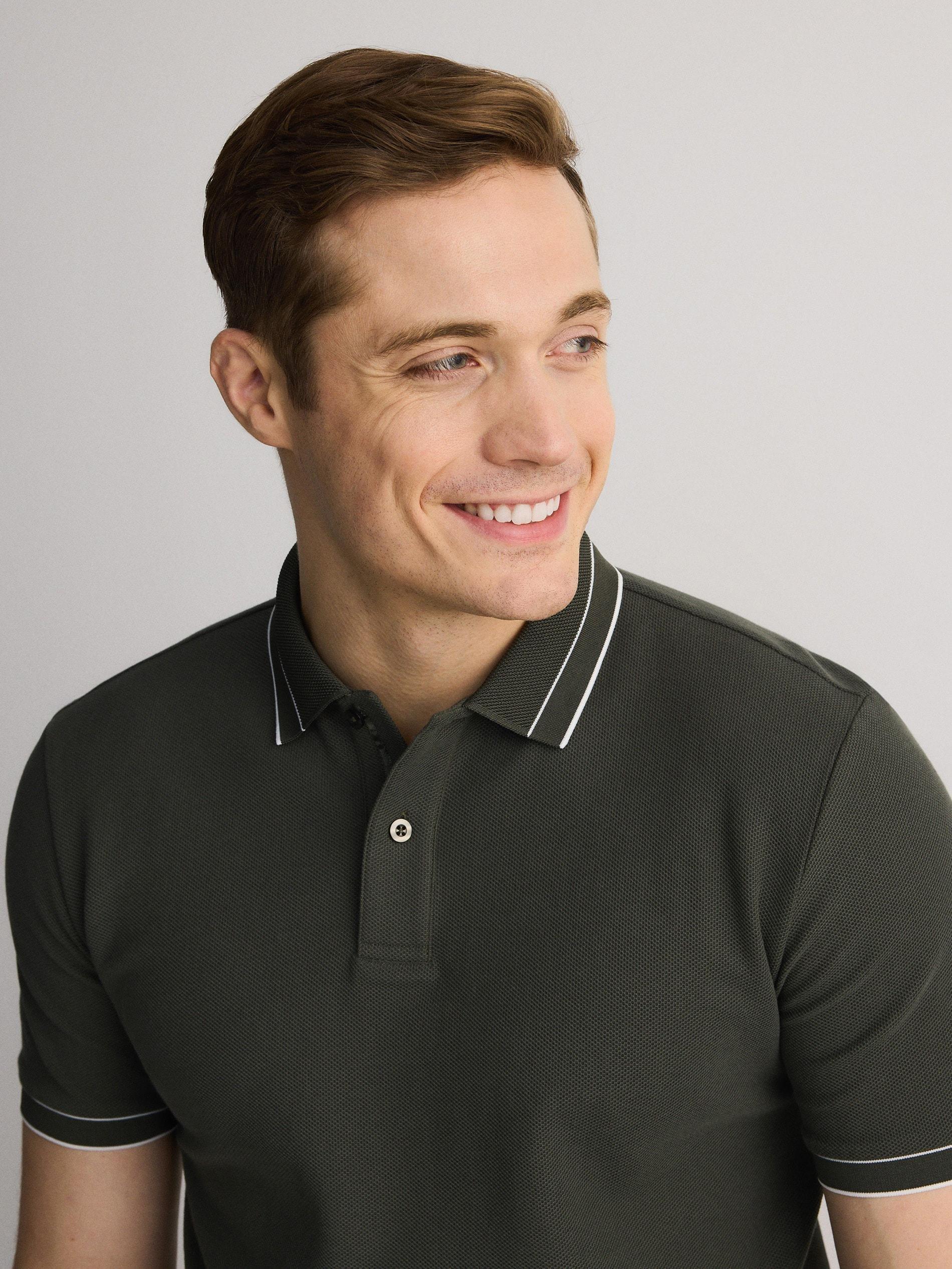 Green Cotton Pique Polo Shirt, Green, medium