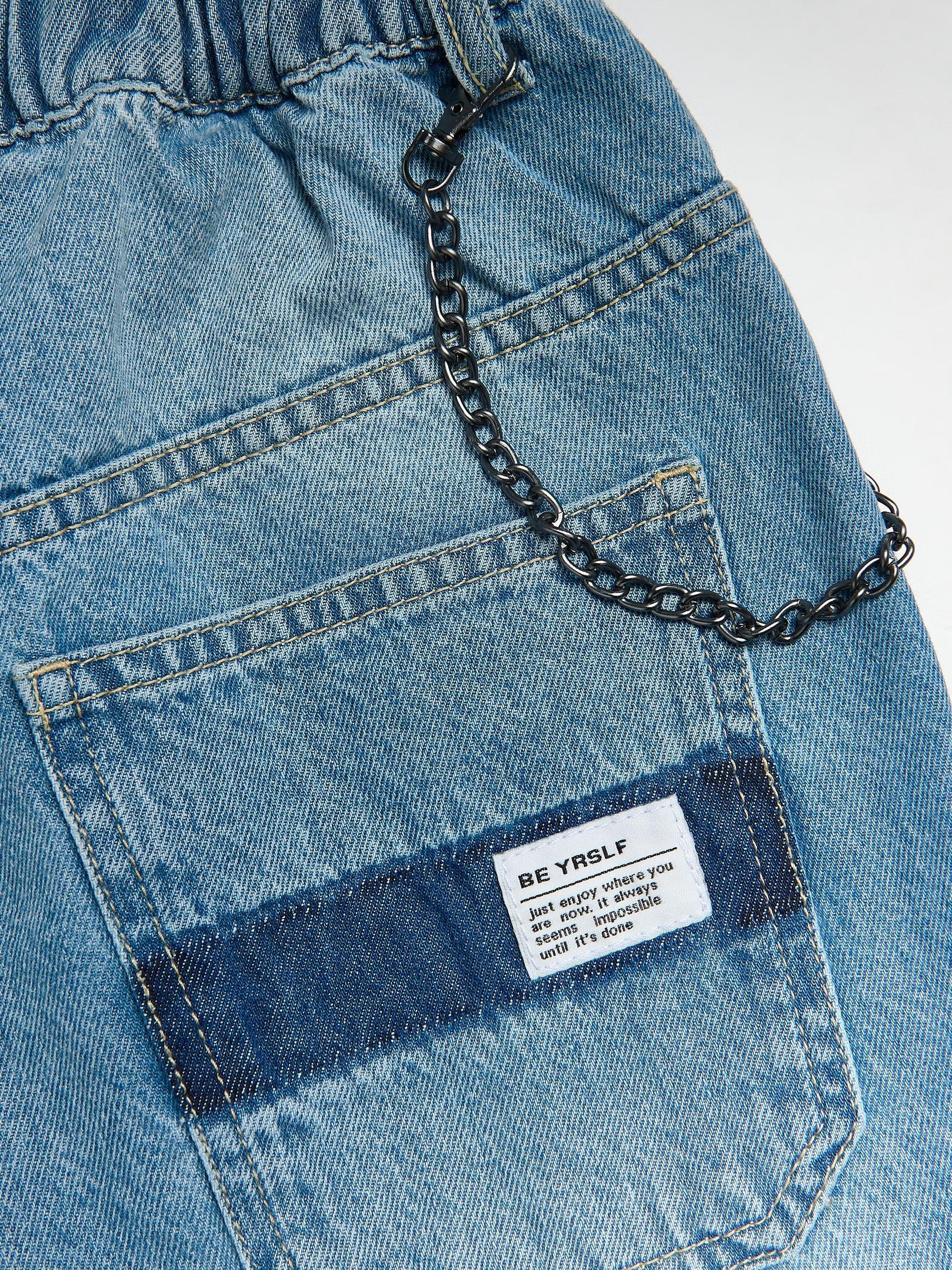 Blue Baggy Jeans With Chain, Blue, large image number 1