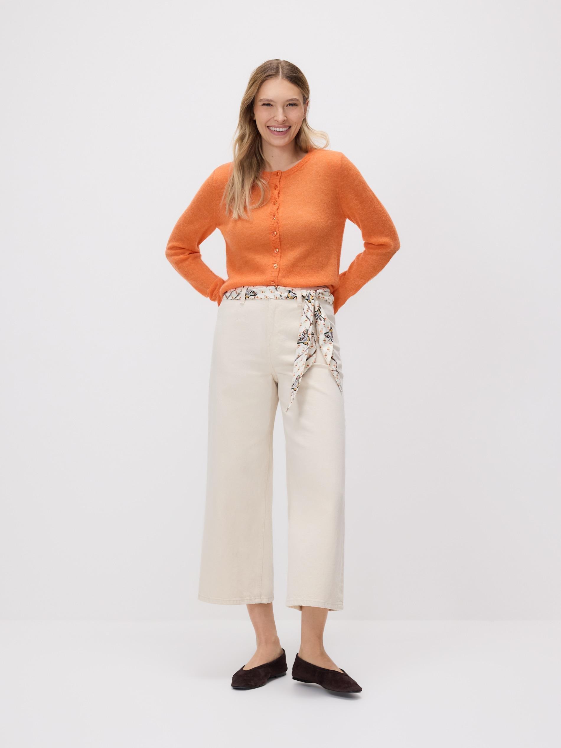 Beige Jeans Culotte Jeans With Scarf, Ivory, large image number 0