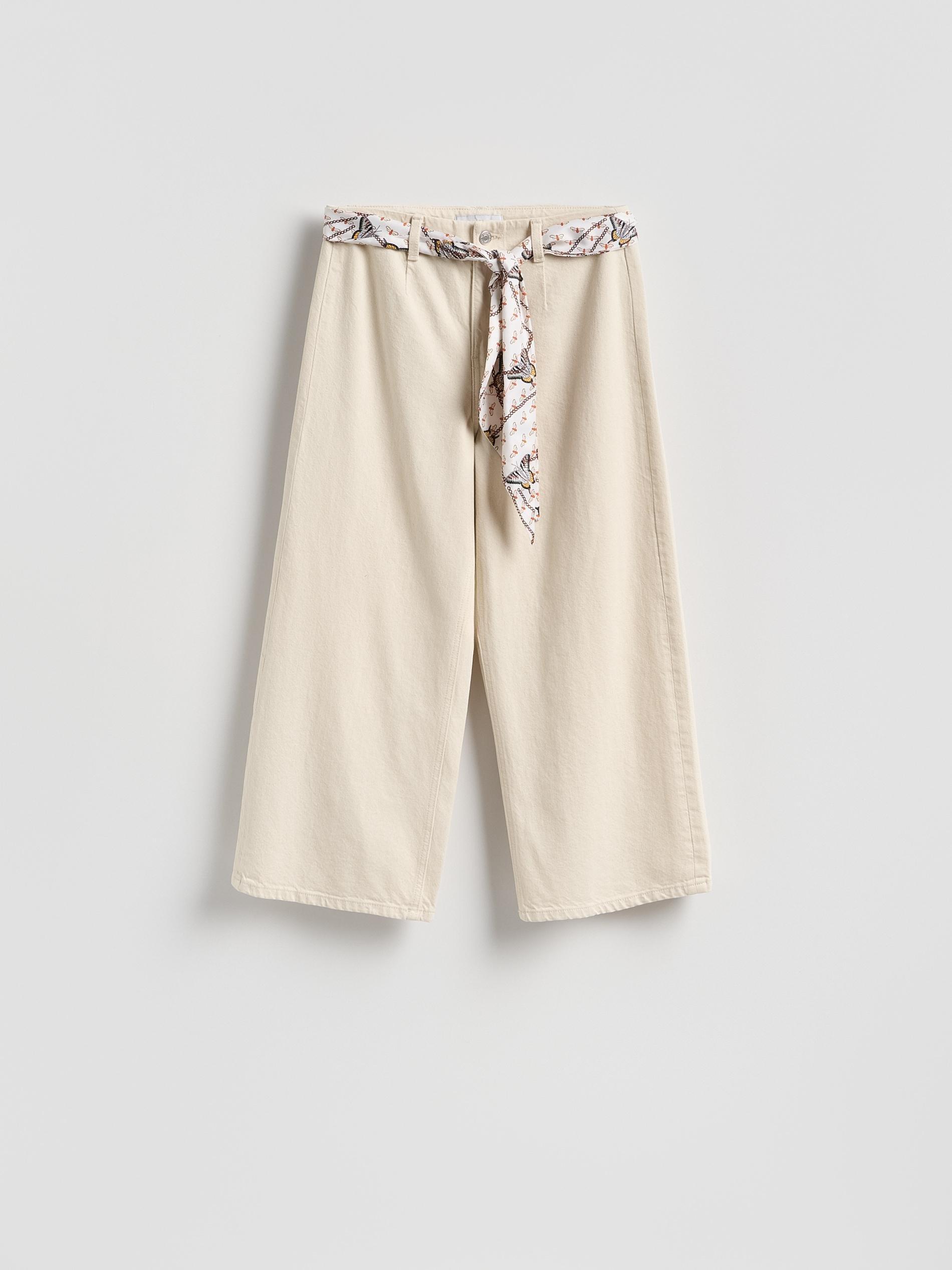 Beige Jeans Culotte Jeans With Scarf, Ivory, large image number 4