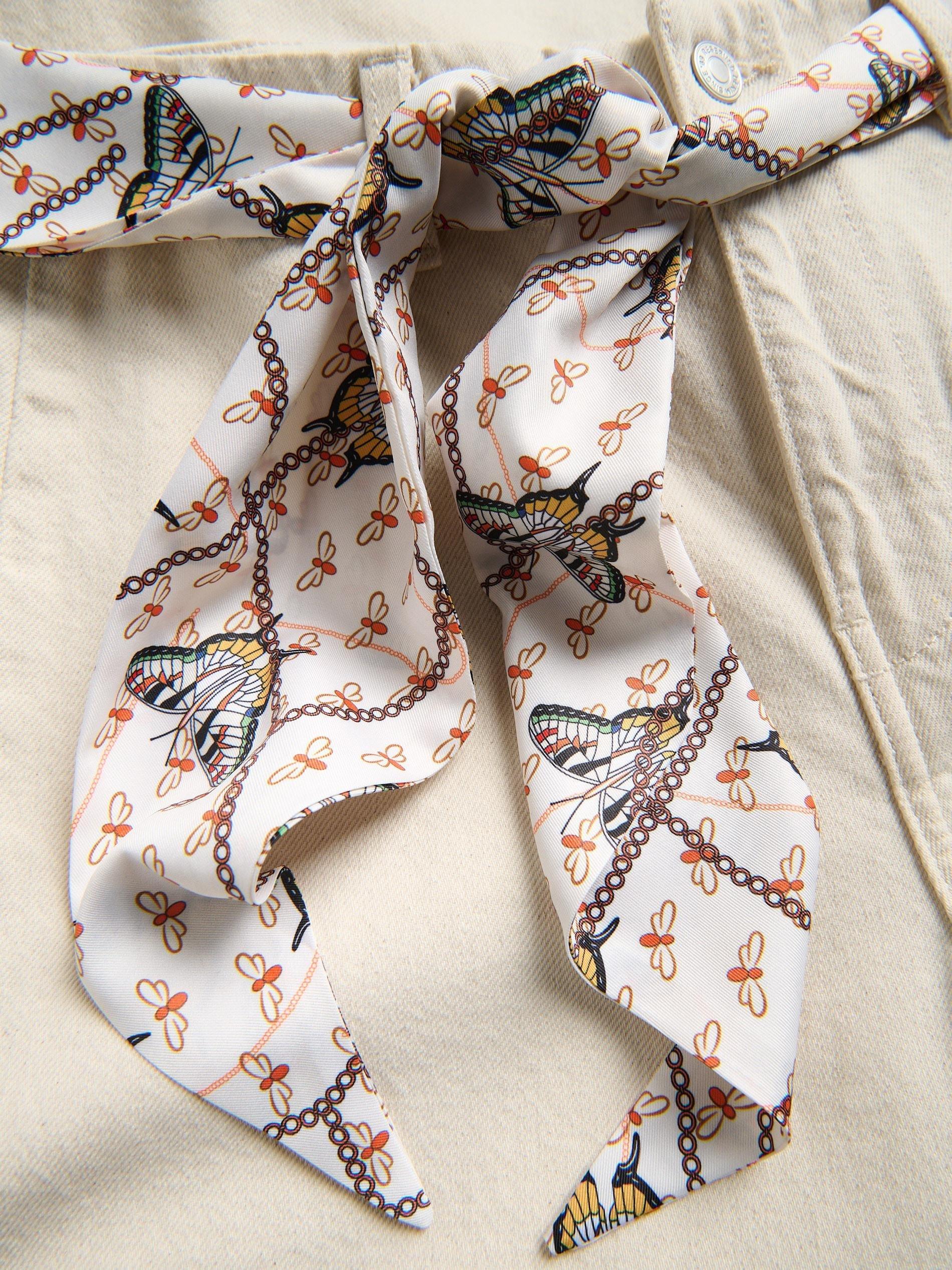 Beige Jeans Culotte Jeans With Scarf, Ivory, large image number 5