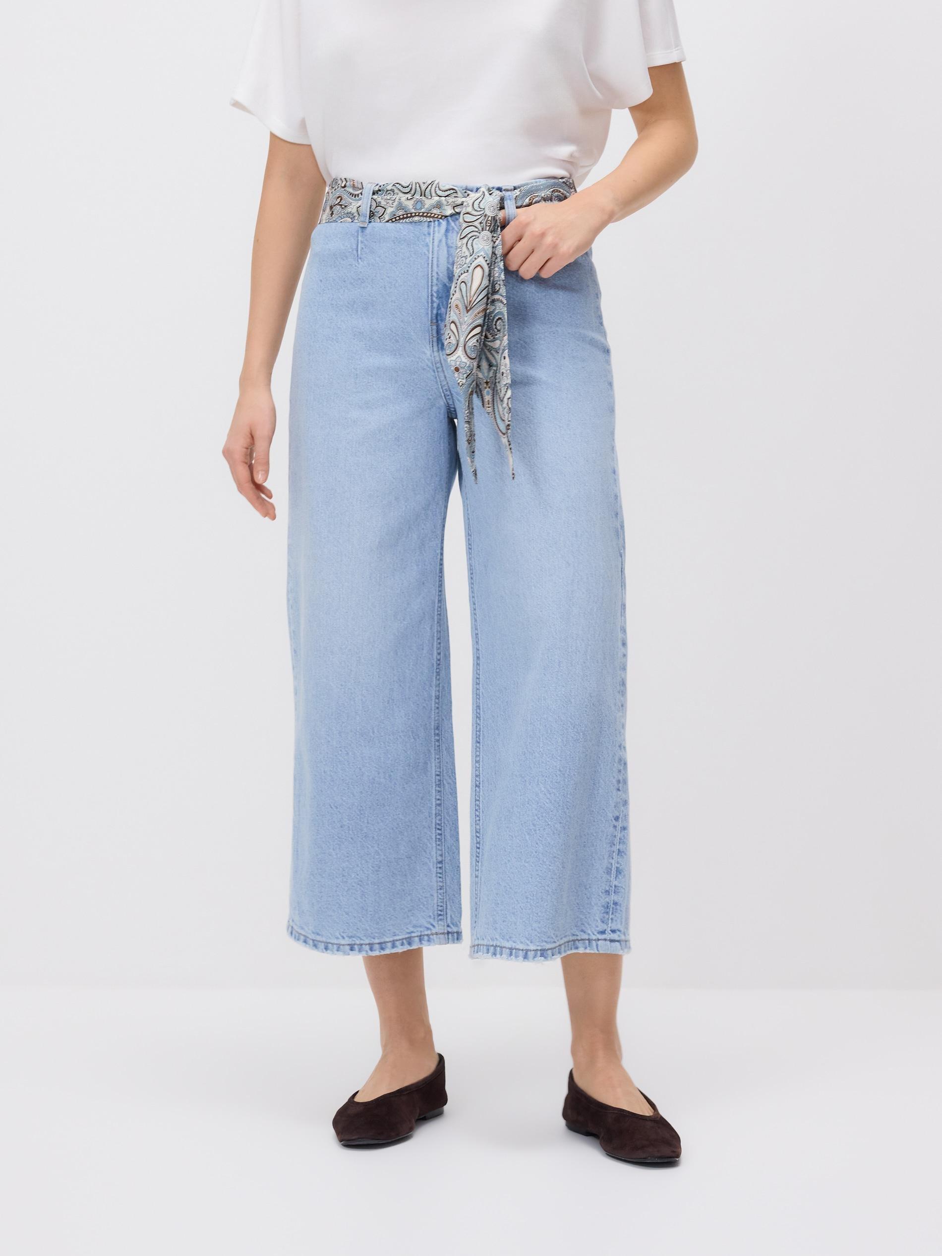 Blue Culotte Jeans With Scarf, Blue, large image number 0