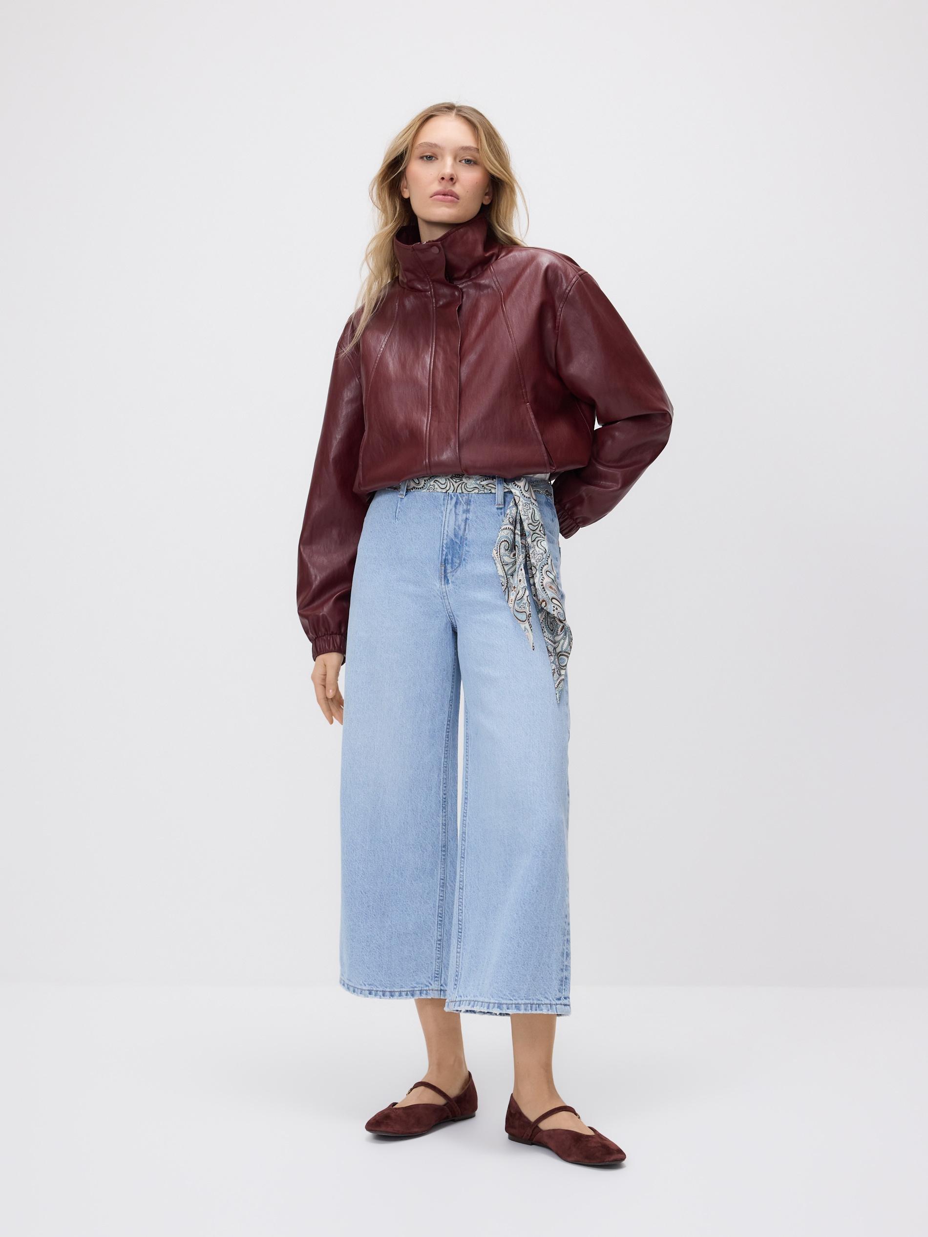 Blue Culotte Jeans With Scarf, Blue, large image number 1