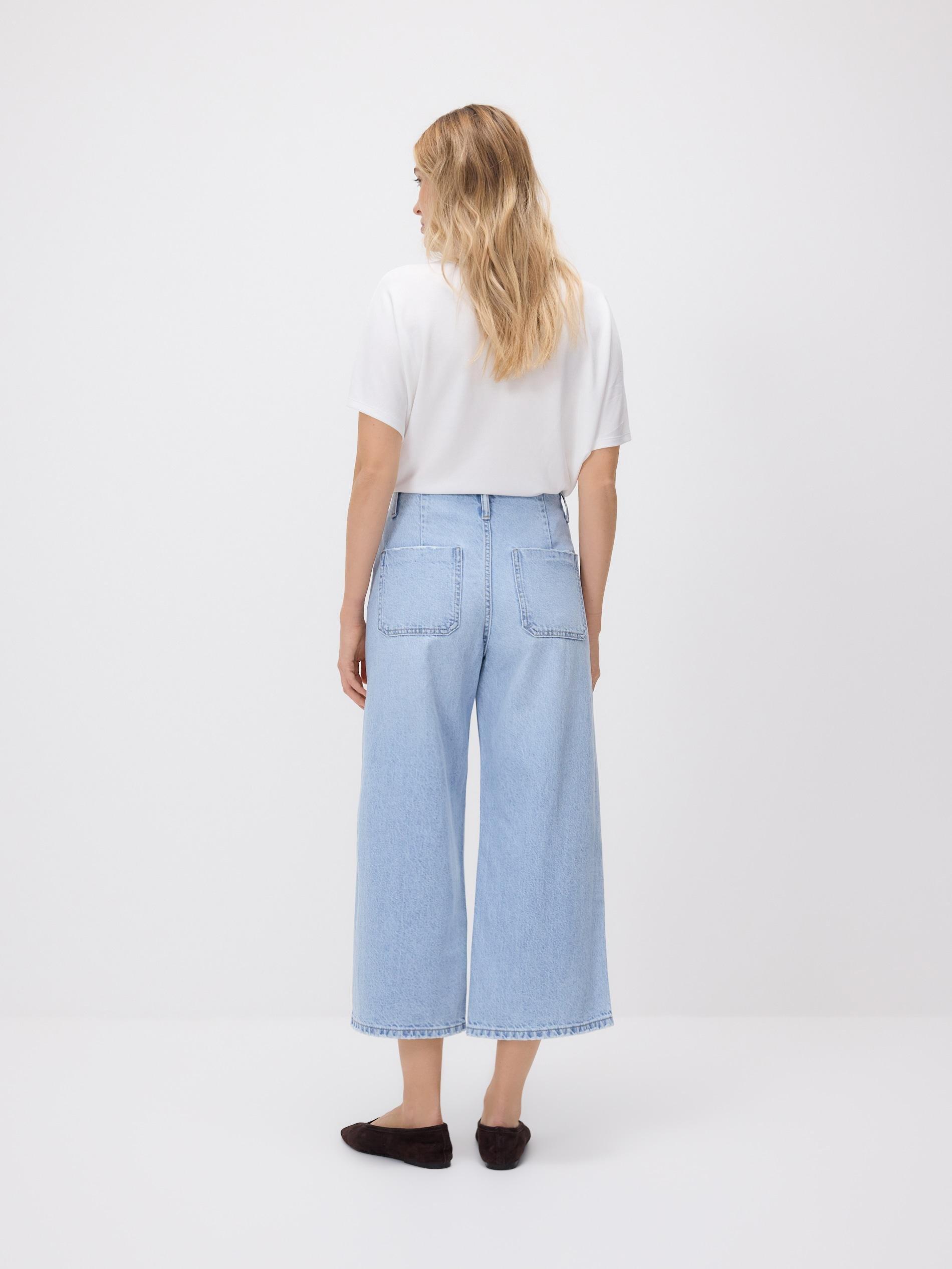 Blue Culotte Jeans With Scarf, Blue, large image number 3